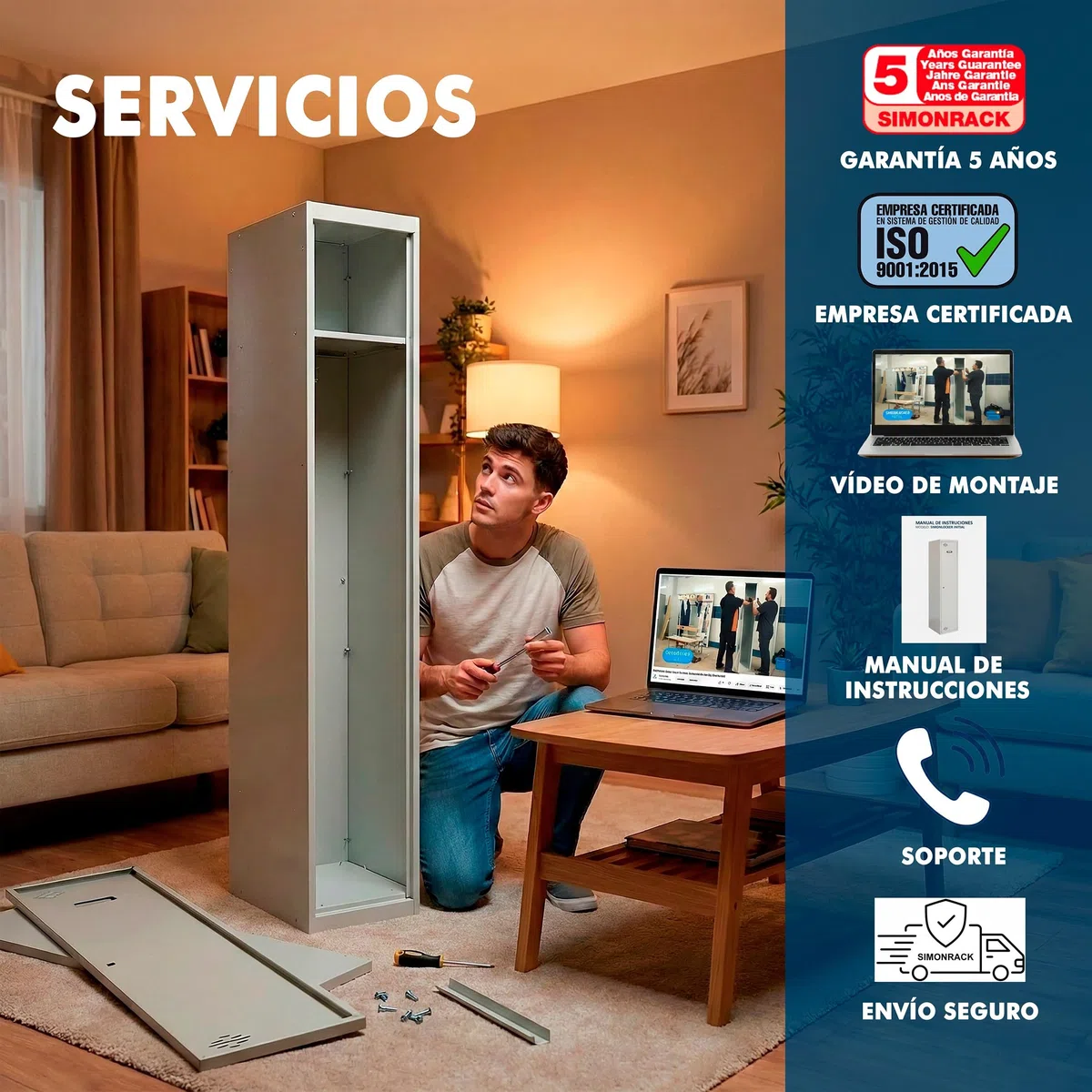 Simon Rack Taquillas Vestuario Metálica, 1800x600x500 mm, 1 Puerta, 2 Módulos, Incluye Llave, Gris - Simonlocker