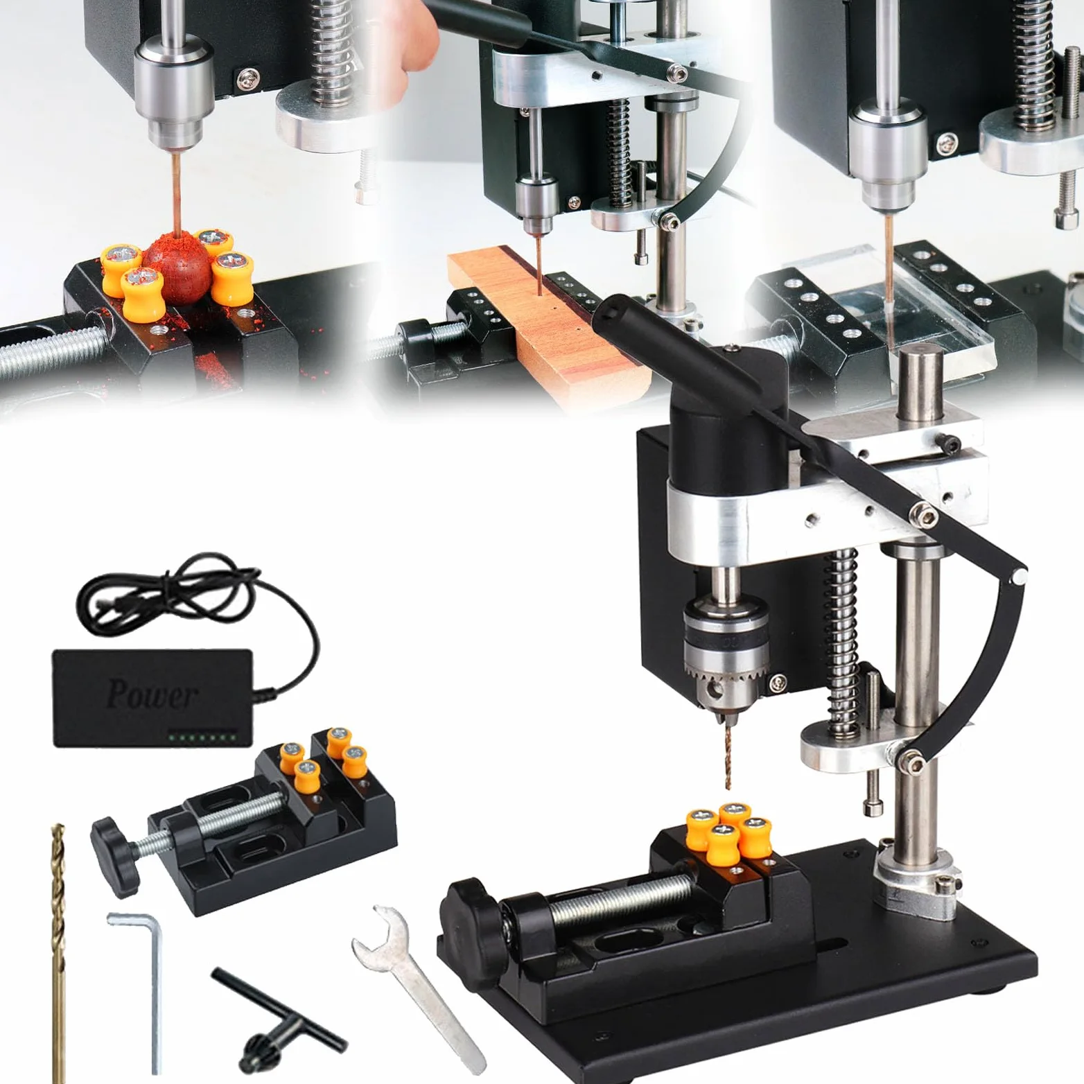 Taladro Columna, 250W Mini Taladro De Banco Taladro De Pie Portabrocas De Velocidad Ajustable De 7 Velocidades Con Un Alcance De 0,3-4 Mm Ajuste De Altura De 50 Mm Para Metal Madera Acrílico Aluminio