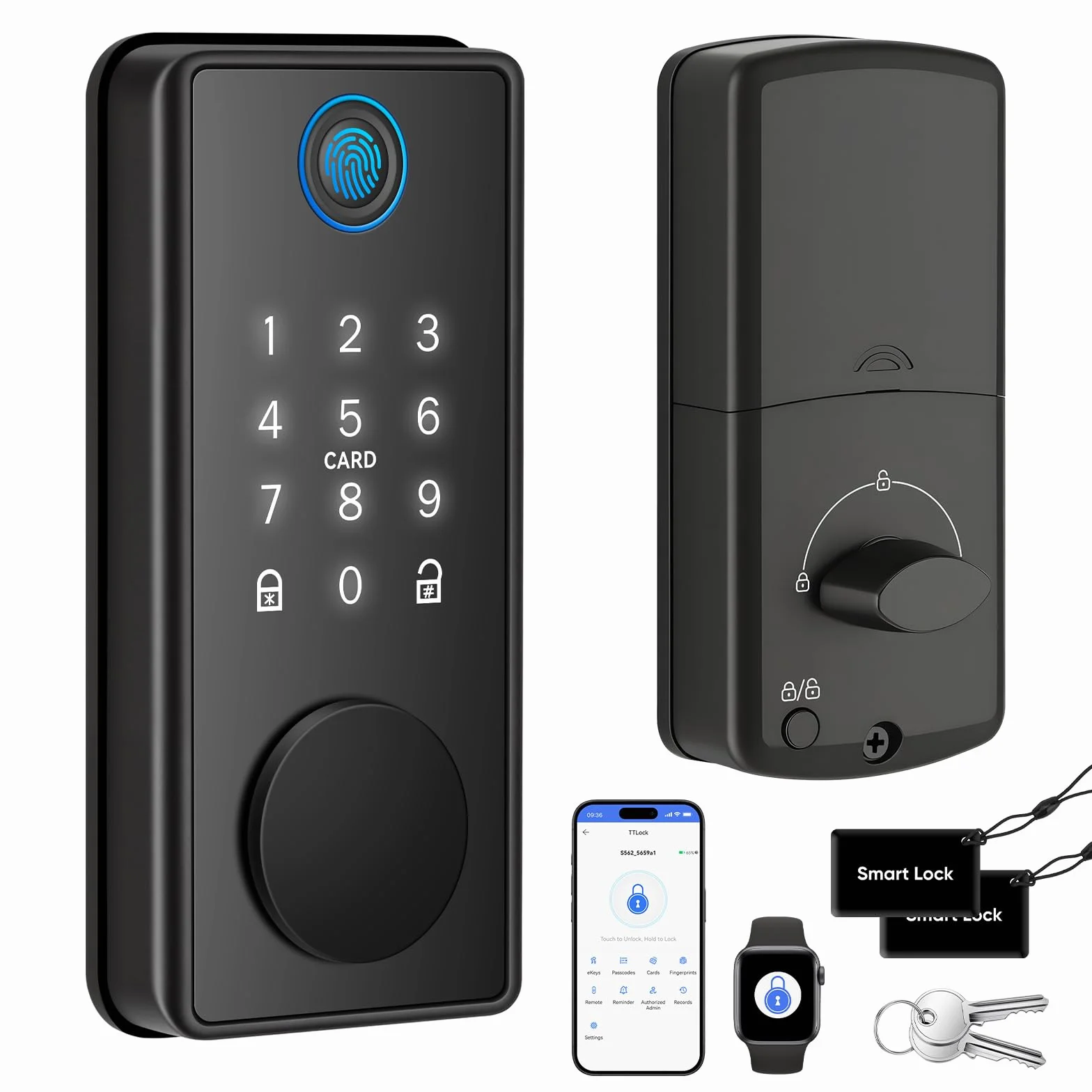 Cerradura Inteligente, Entrada Sin Llaves y Huella Digital, para Puerta Principal, Control por App, Teclado Táctil, Compatible con Apple Watch, Apertura/Cierre con un Toque, Detección Automática Izqui