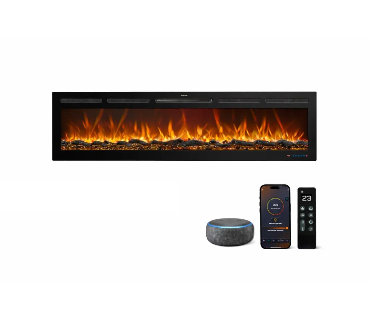 Chimenea Eléctrica Galaxy Pro con WiFi, Alexa y Google Home | Empotrar, Pared o de Pie | 750/1500W | 13 Colores Llama LED | 5 Niveles de Brillo | Sonido Crepitante | Sin Humo | Termostato | 152 cm