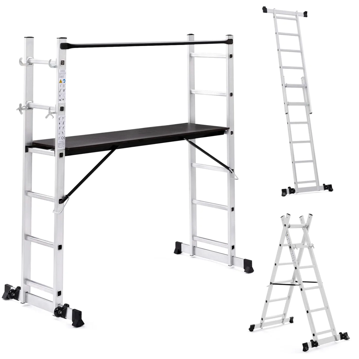 IDMarket - Andamio de aluminio con escalera multifuncional y plataforma modular sobre ruedas, altura 165 cm
