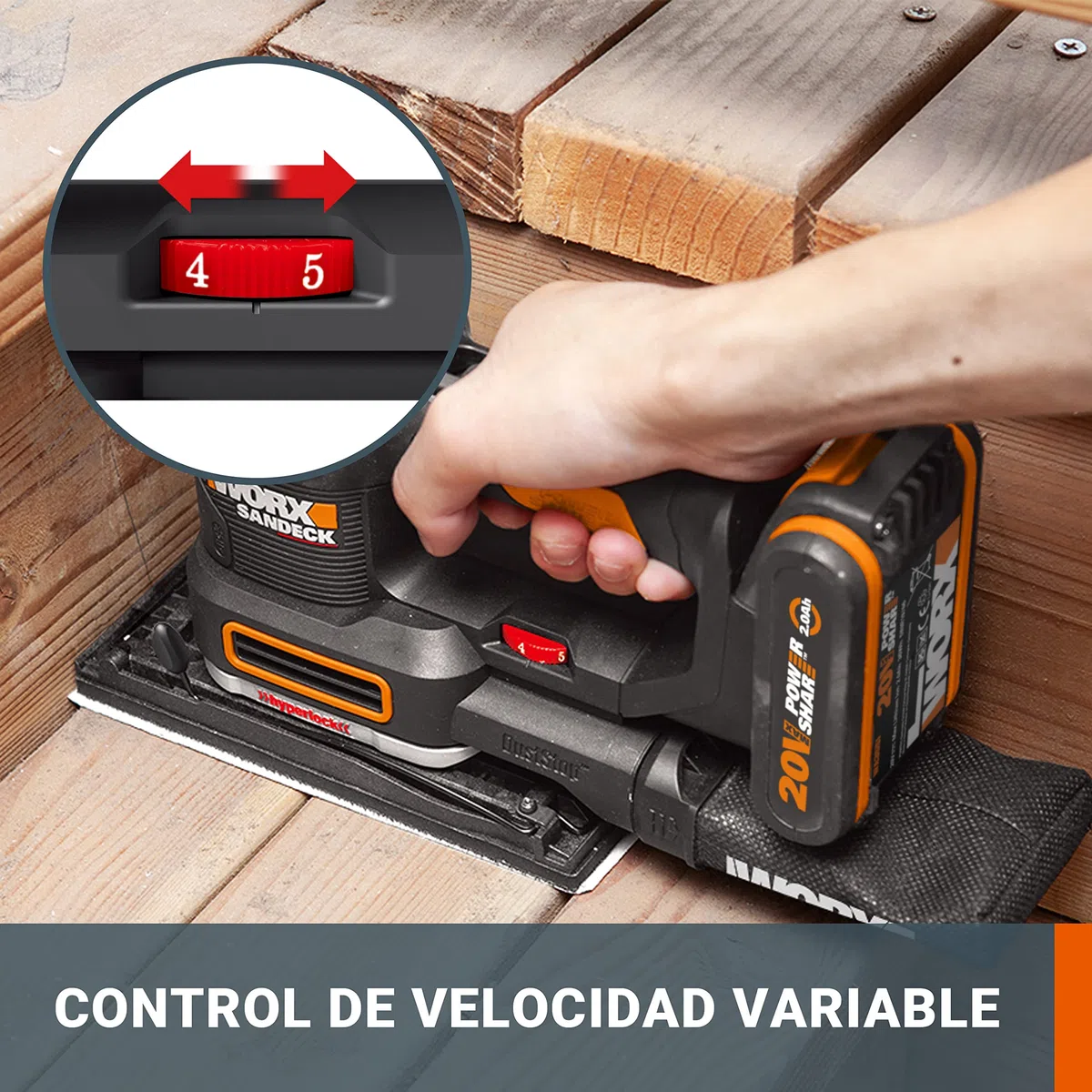 WORX Lijadora 5 en 1 Sandeck 20v Máx. | PowerShare | WX820.9 | Sin batería ni cargador | 5 funciones con cambio fácil | Velocidad variable | Diseño ergonómico | Hyperlock y Micro filtro DustStop
