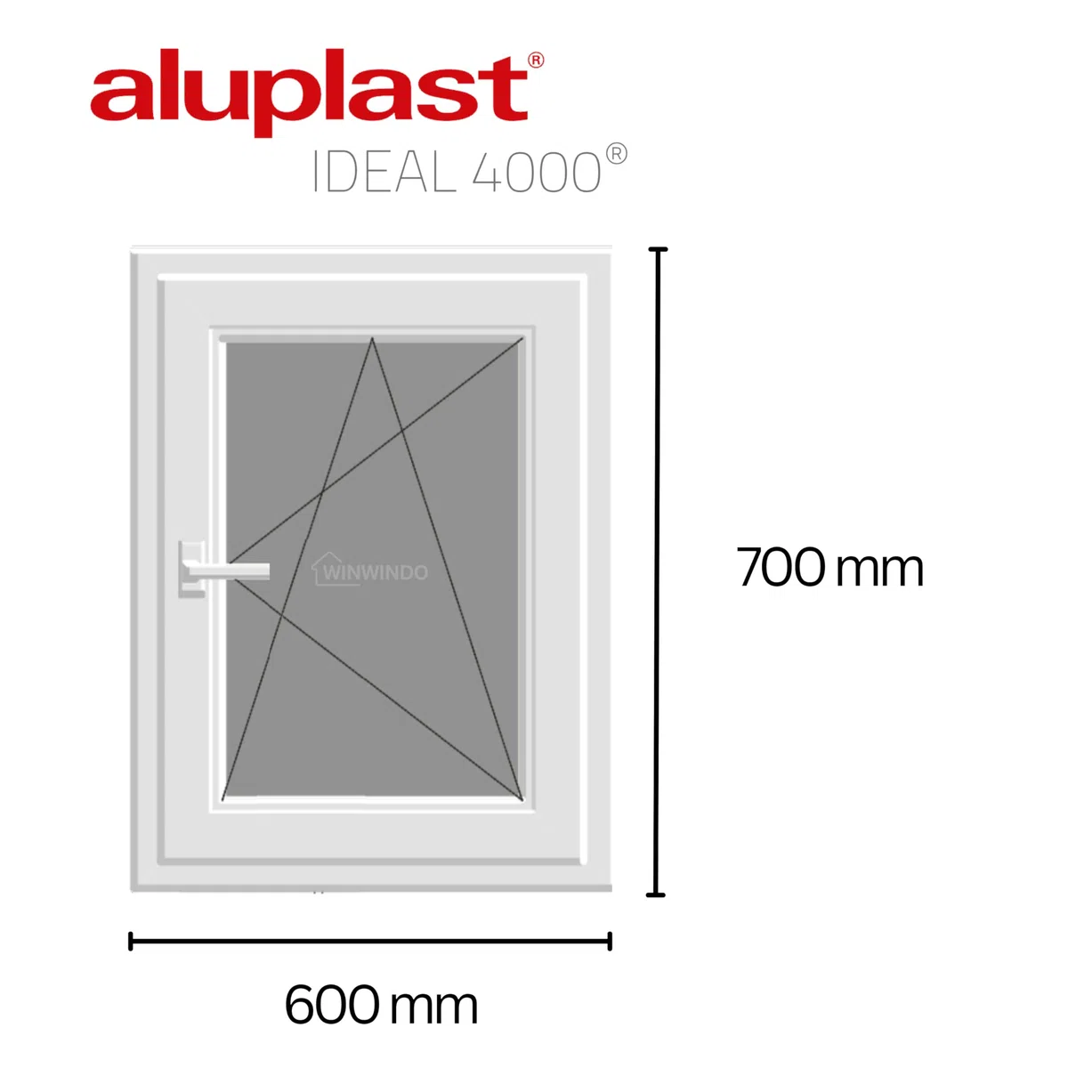Ventana PVC Reforzada 600x700 Blanca | Oscilobatiente Derecha | Cristal Climalit Mate | Perfil Aluplast | Entrega 24/48h