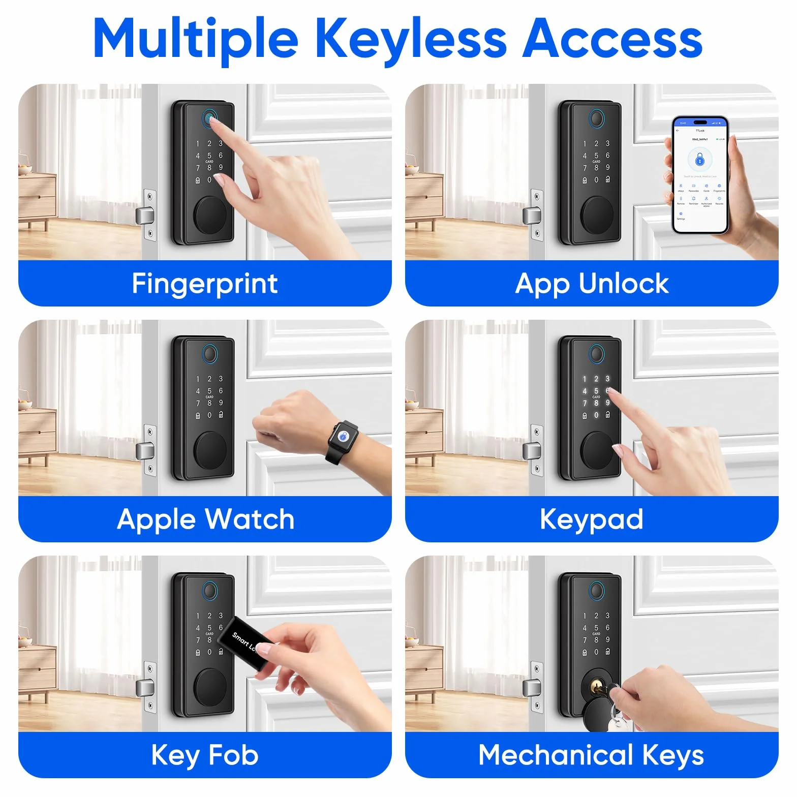 Cerradura Inteligente, Entrada Sin Llaves y Huella Digital, para Puerta Principal, Control por App, Teclado Táctil, Compatible con Apple Watch, Apertura/Cierre con un Toque, Detección Automática Izqui