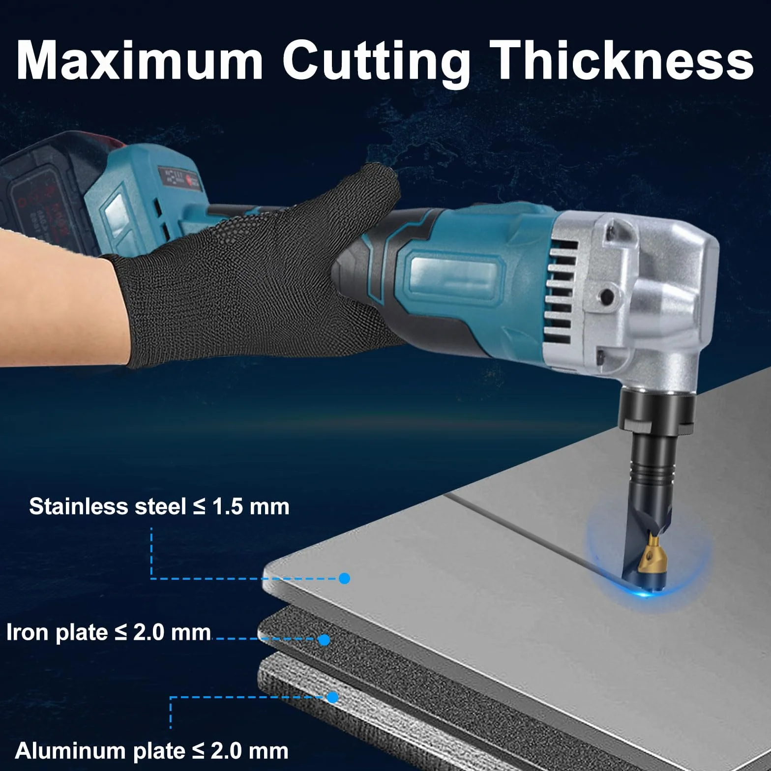 Nibbler de chapa con batería compatible con Makita 18 V, 950 W Cordless Metal Nibbler, 1900SPM Tijeras de chapa eléctricas, picadora de metal, 3 niveles ajustables al acero inoxidable, hierro