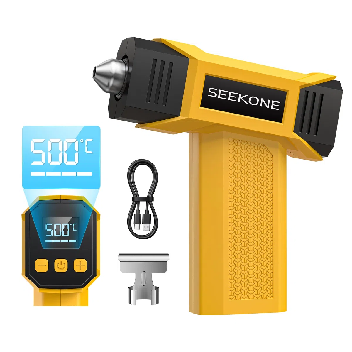 SEEKONE Pistola de Calor Inalambrica 7,2 V, Temperatura Variable 100-500°C con Pantalla LCD