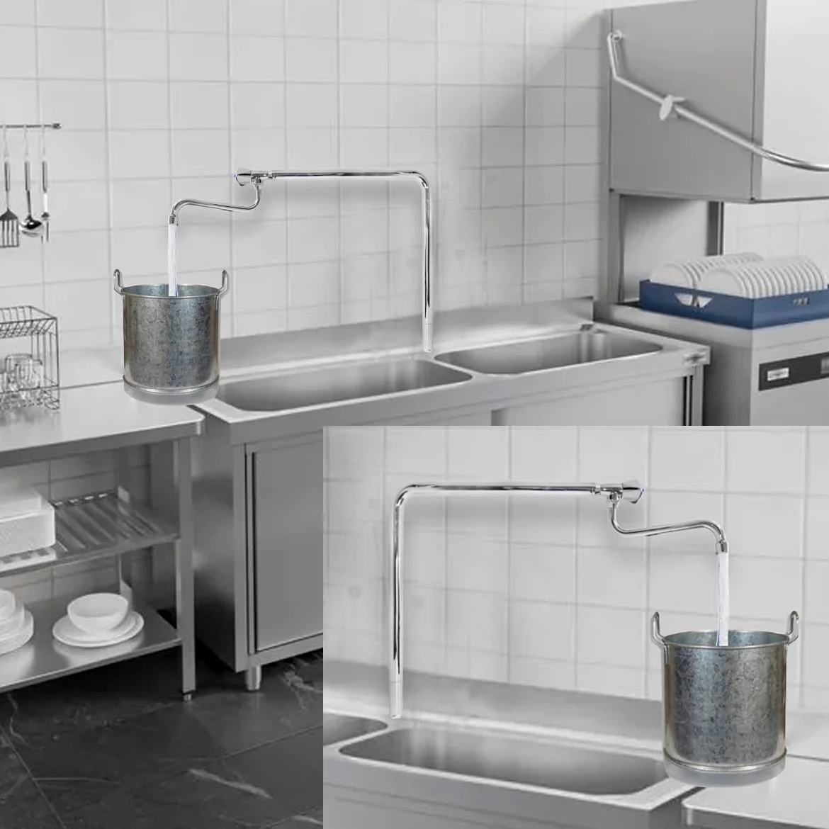 GOLDMAN SERVICE Grifo industrial de columna orientable un agua - con pomo y caño alto - para hostelería, industria, sanidad, cocina, comedores, talleres