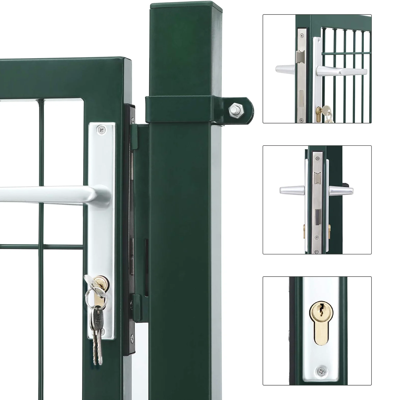 SONGMICS Puerta de Jardín de Acero Galvanizado, Puerta para Valla, con Cerradura, Manija y Llave, 106 x 150 cm (Largo x Alto), Verde GGD200L