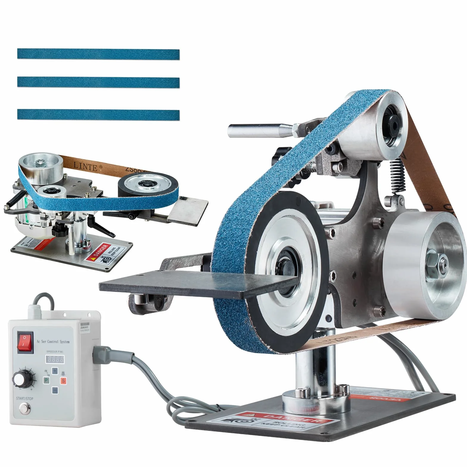VEVOR Lijadora de Banda, Pulidora de Banda de Velocidad Variable 762 x 25,4 mm con VFD, Pulidora de Banda 550 W con 2 Moldes de Pulido y 3 Bandas de Lijado para Trabajar Metales y Fabricar Cuchillos