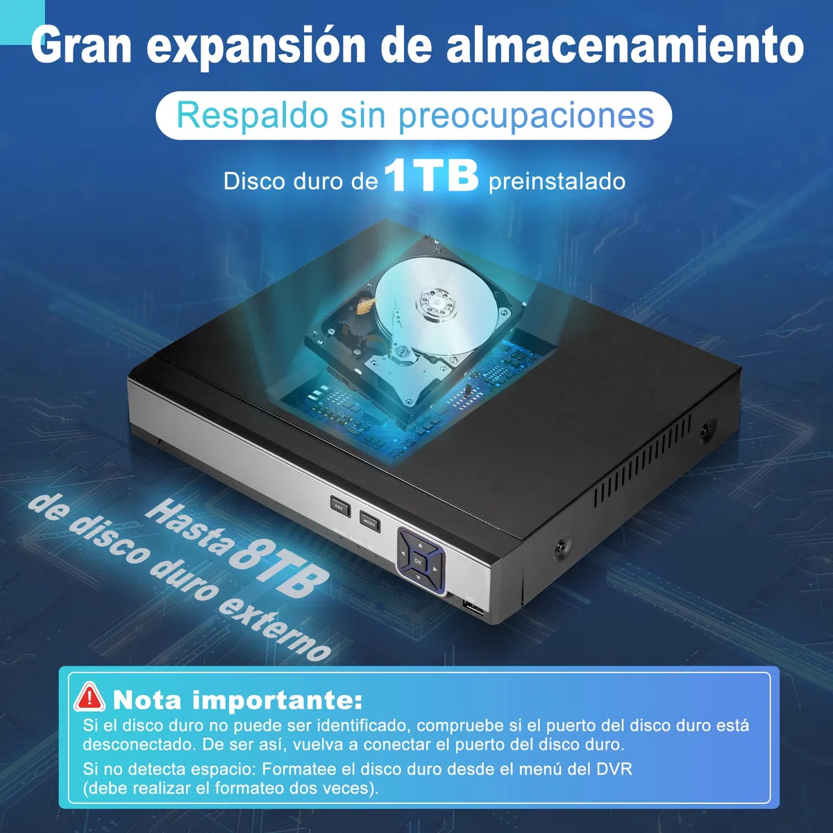 Juego de cámaras de vigilancia 4K para Exteriores, 8 Canales PoE con Disco Duro de 1 TB, Grabador de vídeo en Red para Sistema de cámara CCTV para Seguridad en el hogar, Solo Funciona con cámaras IP