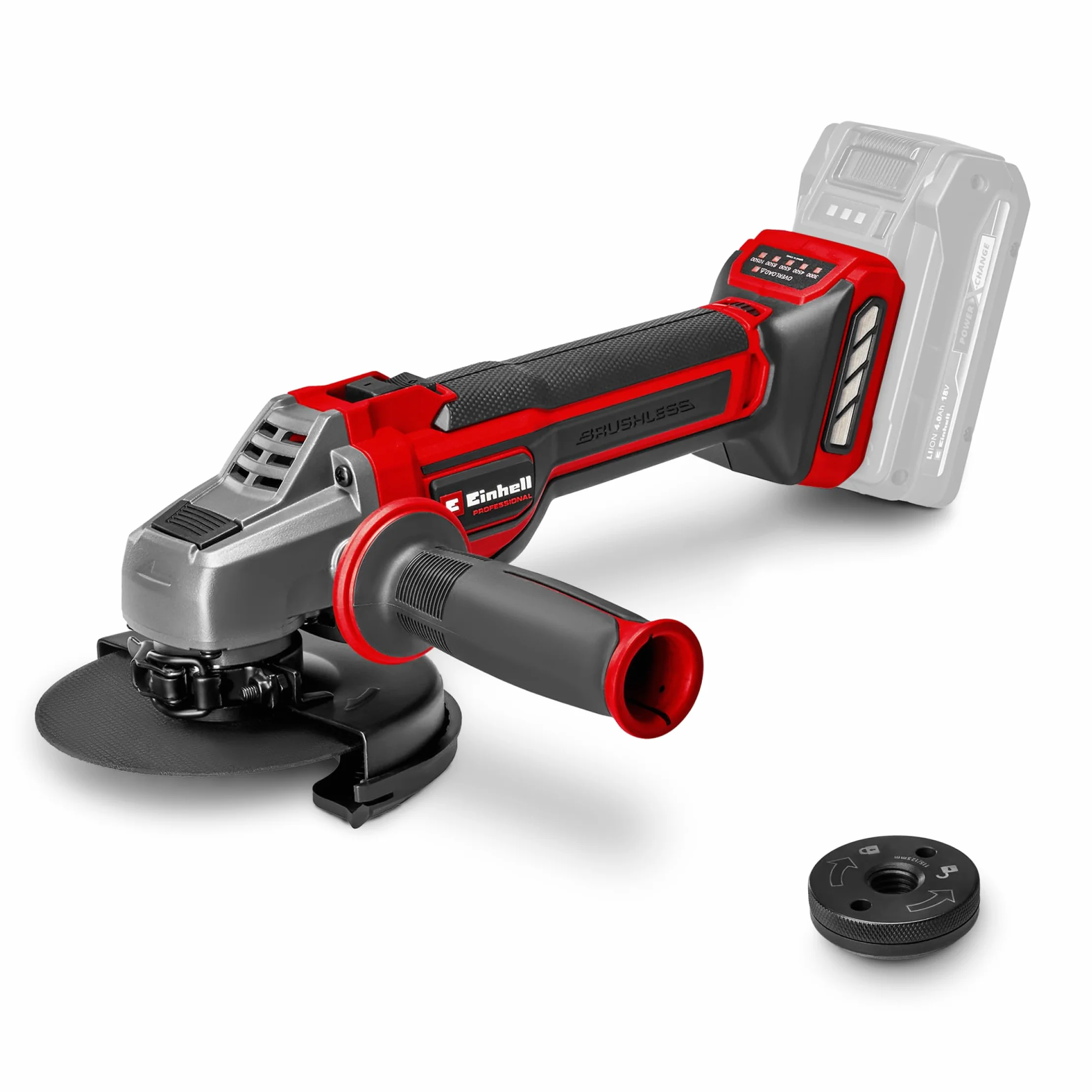 Einhell Professional Amoladora angular con batería TP-AG 18/125 CE Q Li-Solo Power X-Change (18 V, 900 W, Ø 125mm, 33 mm de profundidad de corte, sin escobillas, sin disco de corte ni batería)
