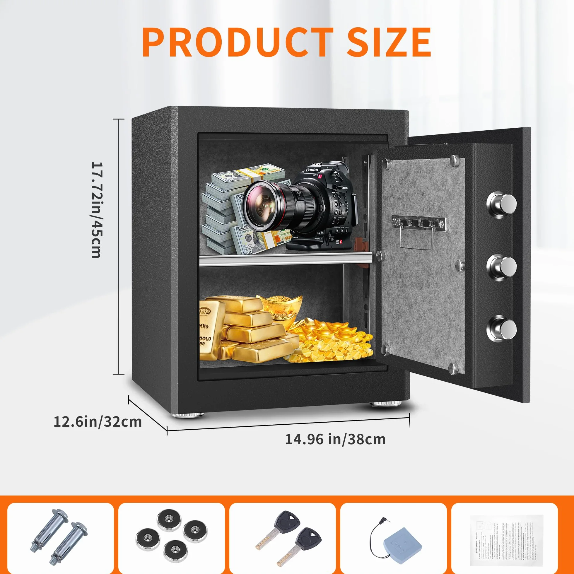 HSGCJS Caja fuerte biométrica para huellas dactilares, caja fuerte para el hogar con teclado digital completo, caja fuerte de seguridad para el hogar, la oficina y el hotel, 1.93 pies cúbicos