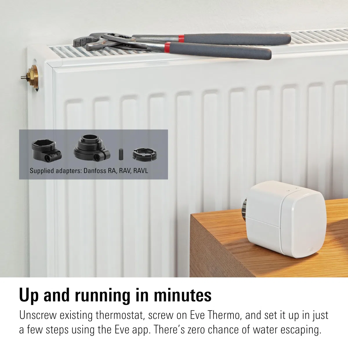 Eve Thermo (Matter, 4ª Gen): Válvula termostática Inteligente para radiador, Control automático de Temperatura, Apple Home, Amazon Alexa, Samsung SmartThings, Google Home, req. Router de Borde Thread
