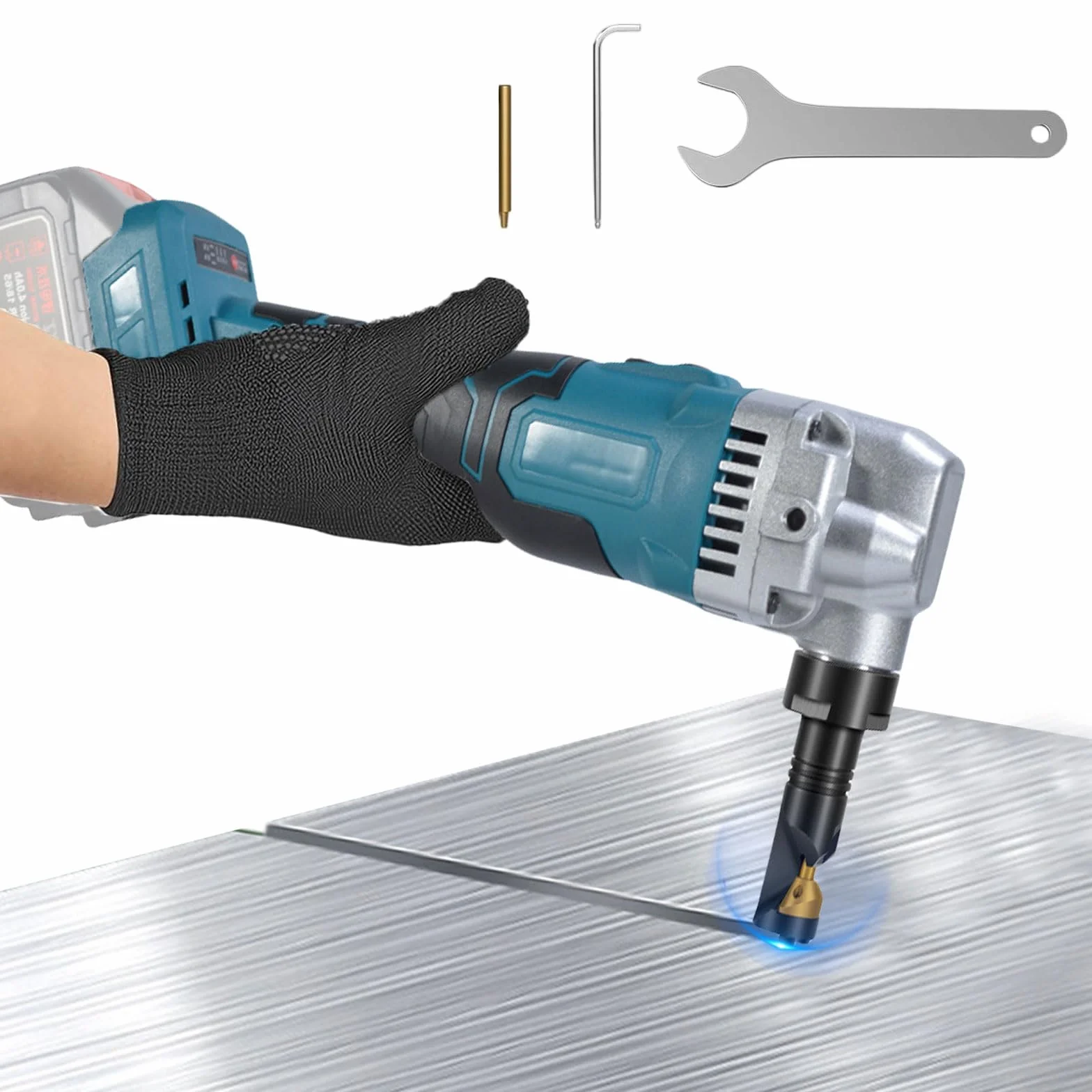 Nibbler de chapa con batería compatible con Makita 18 V, 950 W Cordless Metal Nibbler, 1900SPM Tijeras de chapa eléctricas, picadora de metal, 3 niveles ajustables al acero inoxidable, hierro