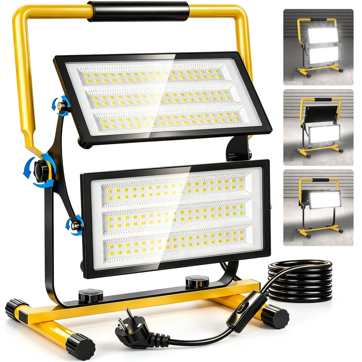 Foco de Trabajo LED 200W 20000LM Focos Proyector LED Portatil con Giratorio 360º, 6500K Blanco, Cable 3M, Impermeable IP66 Luz de seguridad para Interior y Exterior Jardín Obra Taller Garaje