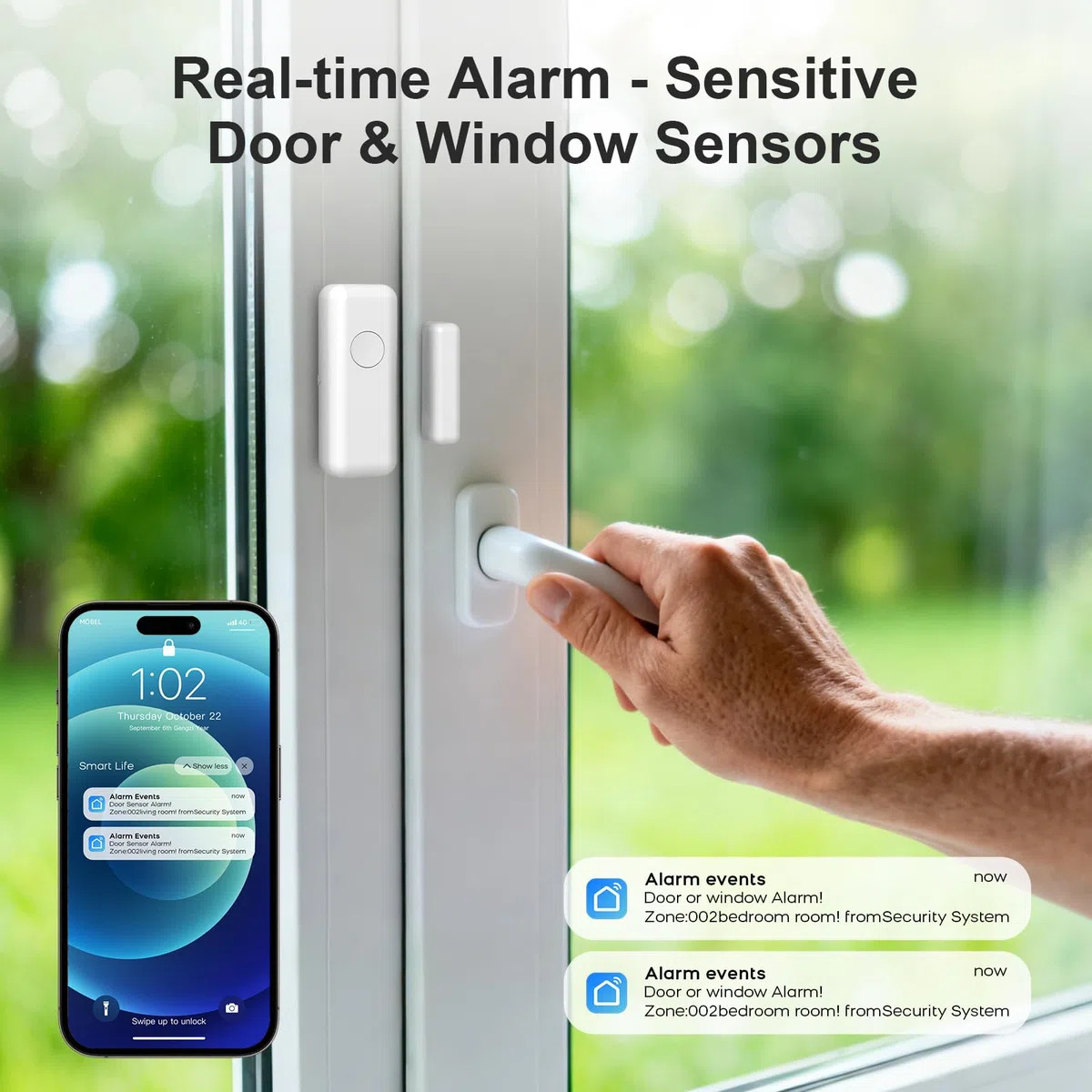 PGST Sistema de Alarma Inalámbrica para Hogar - Kit de Seguridad Inteligente con Alertas Instantáneas en App Tuya,Incluye Sirena,Sensores de Puerta/Movimiento y Mando,Compatible con Alexa