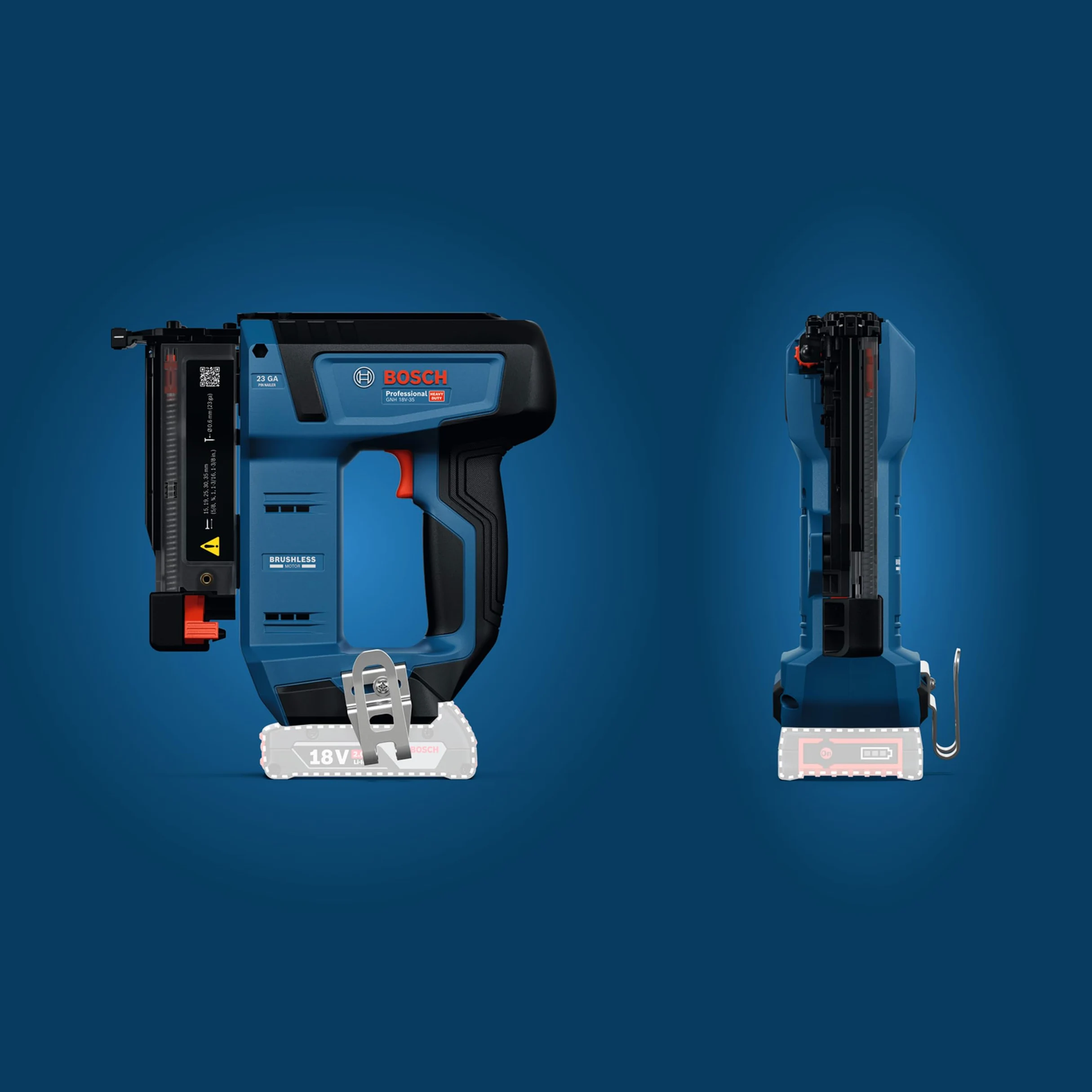 Clavadora para madera a batería GNH 18V-35 con Bosch Professional 18V System (bajo retroceso, motor Brushless sin escobillas, incl. gancho para el cinturón)