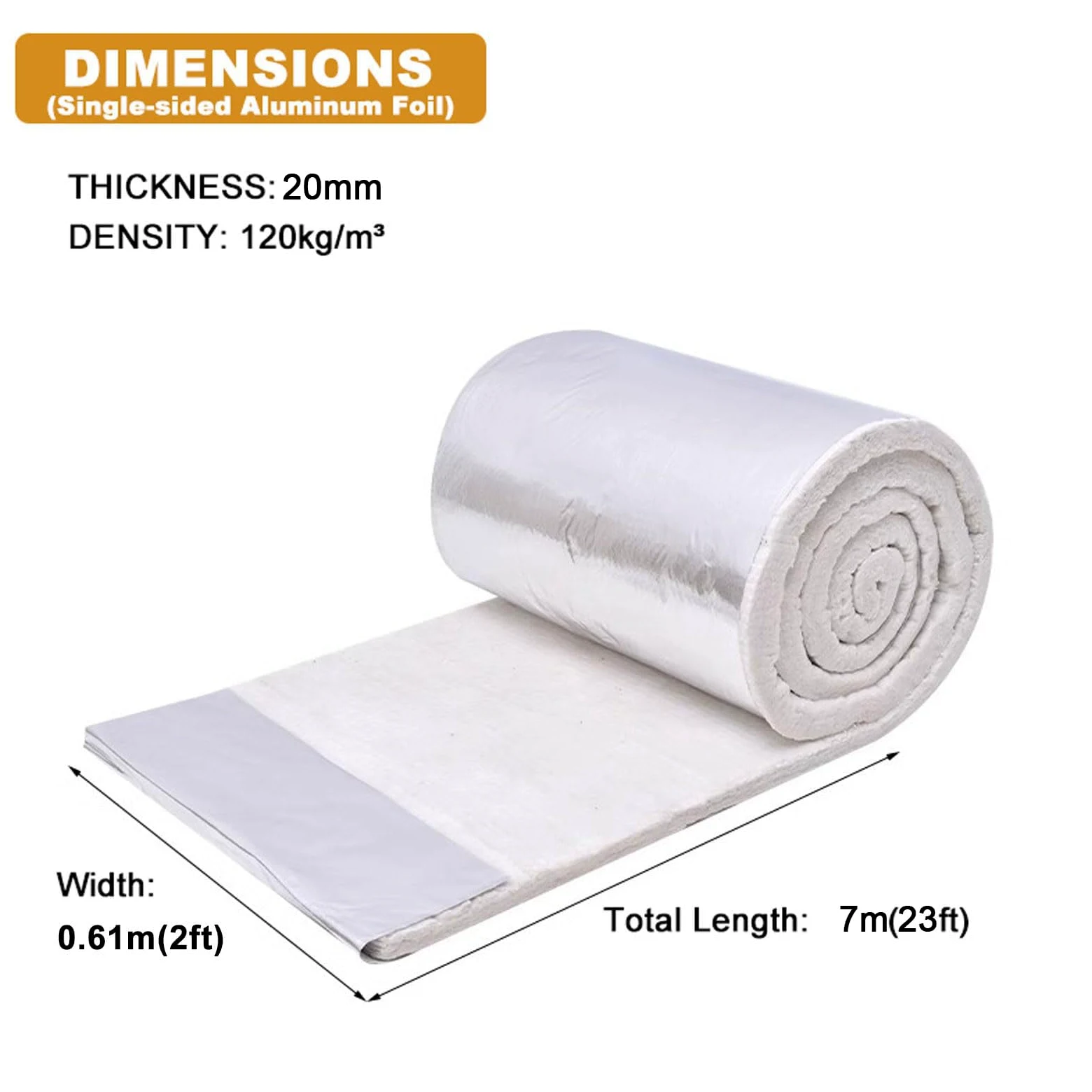 Manta de Fibra de Cerámica Ignífugo Aislamiento Térmico con Papel de Aluminio por Una Cara Para Hornos,estufas,ladrillos Refractarios,calderas,tuberías (610mmx7000mmx20mm)