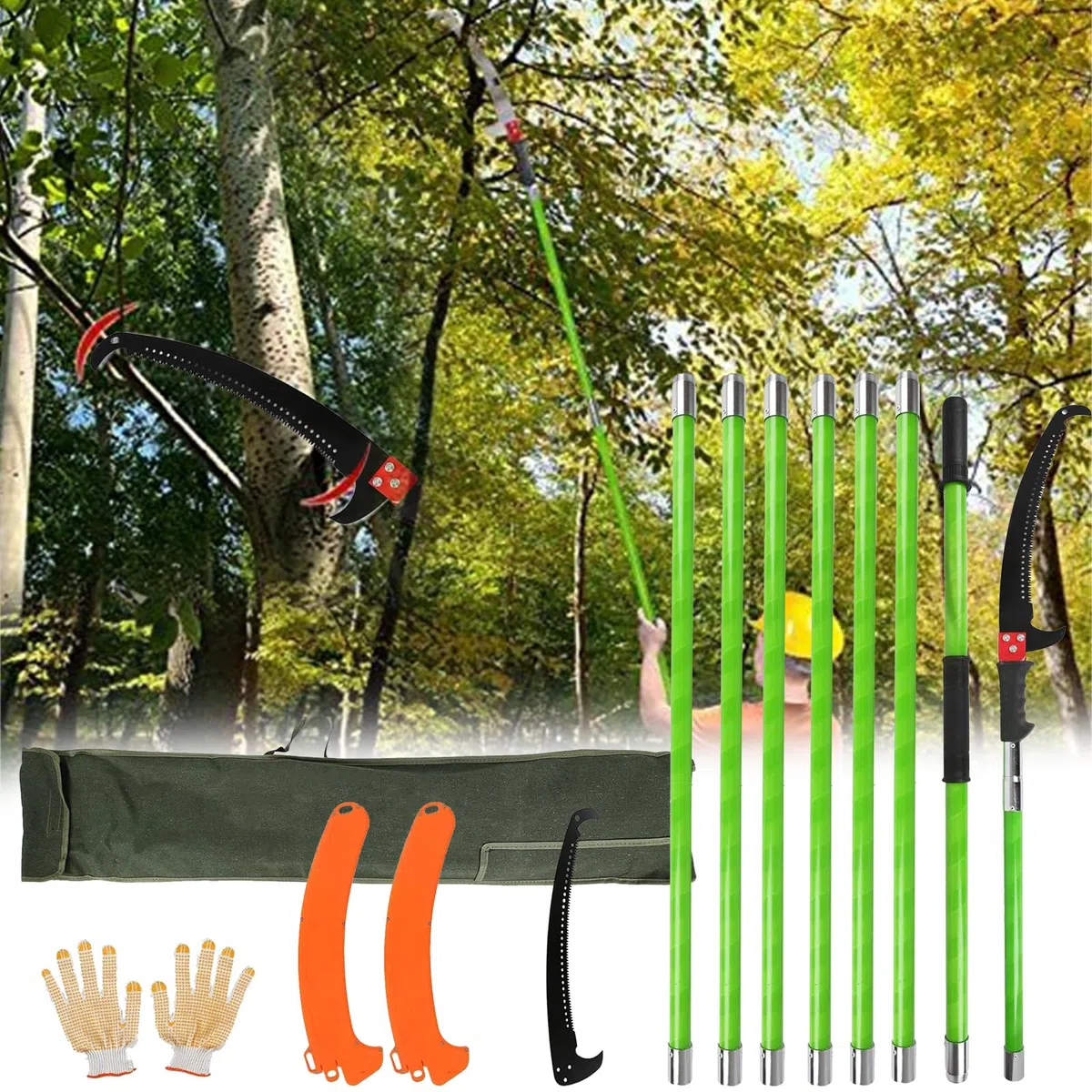 Sierra Podar, 8M Sierra Podar Sierra Mano Con Mango Telescópico Sierra árboles Podadora Longitud Ajustable Manual Con Bolsa Transporte 2 Hojas Sierra Sierra Para árboles Juego Herramientas Jardín