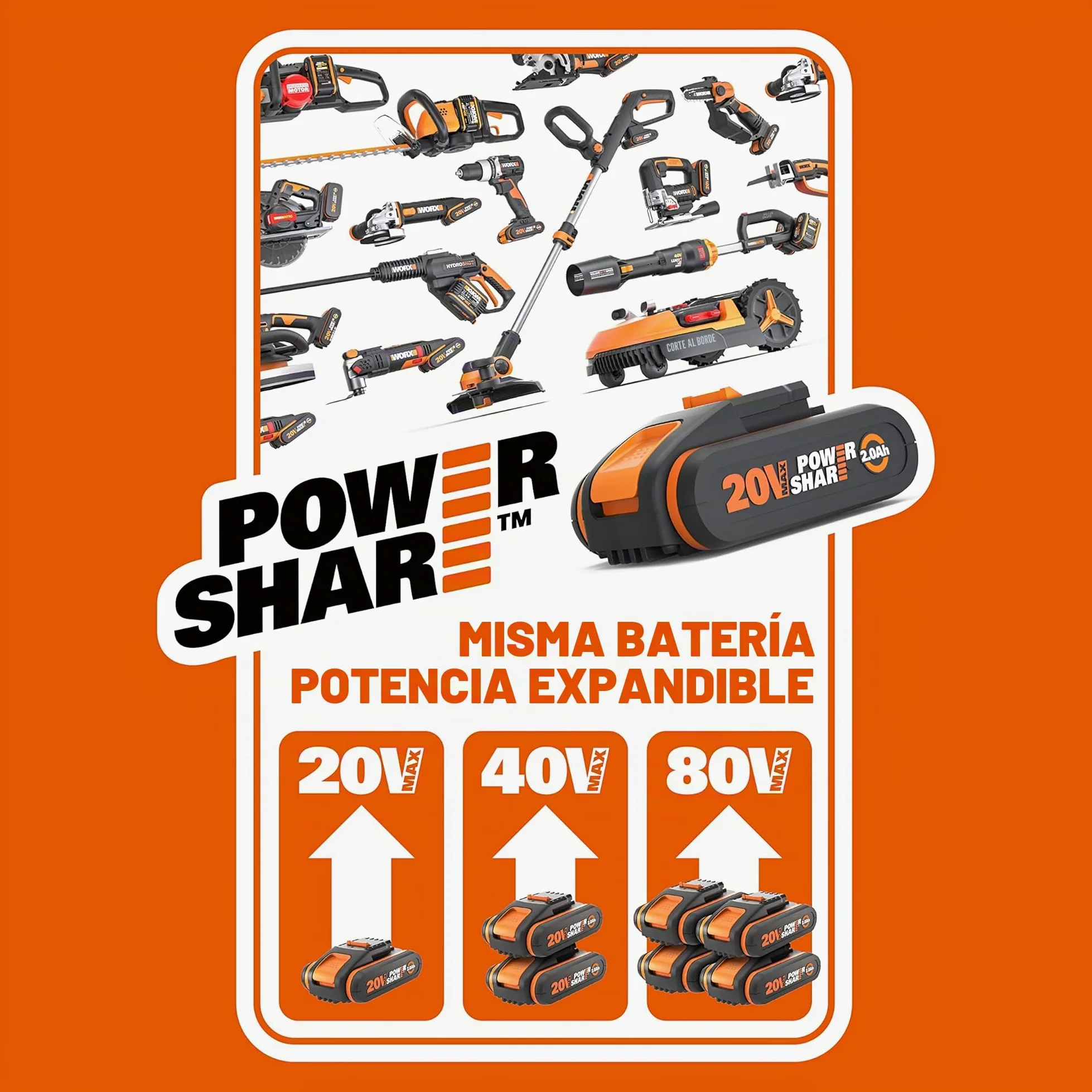 WORX WX108 Taladro Atornillador 20V 2Bat 45Nm | Taladro atornillador 20V PowerShare, 45Nm, portabrocas 13mm. 2 baterías 2Ah + cargador + maletín incluidos.