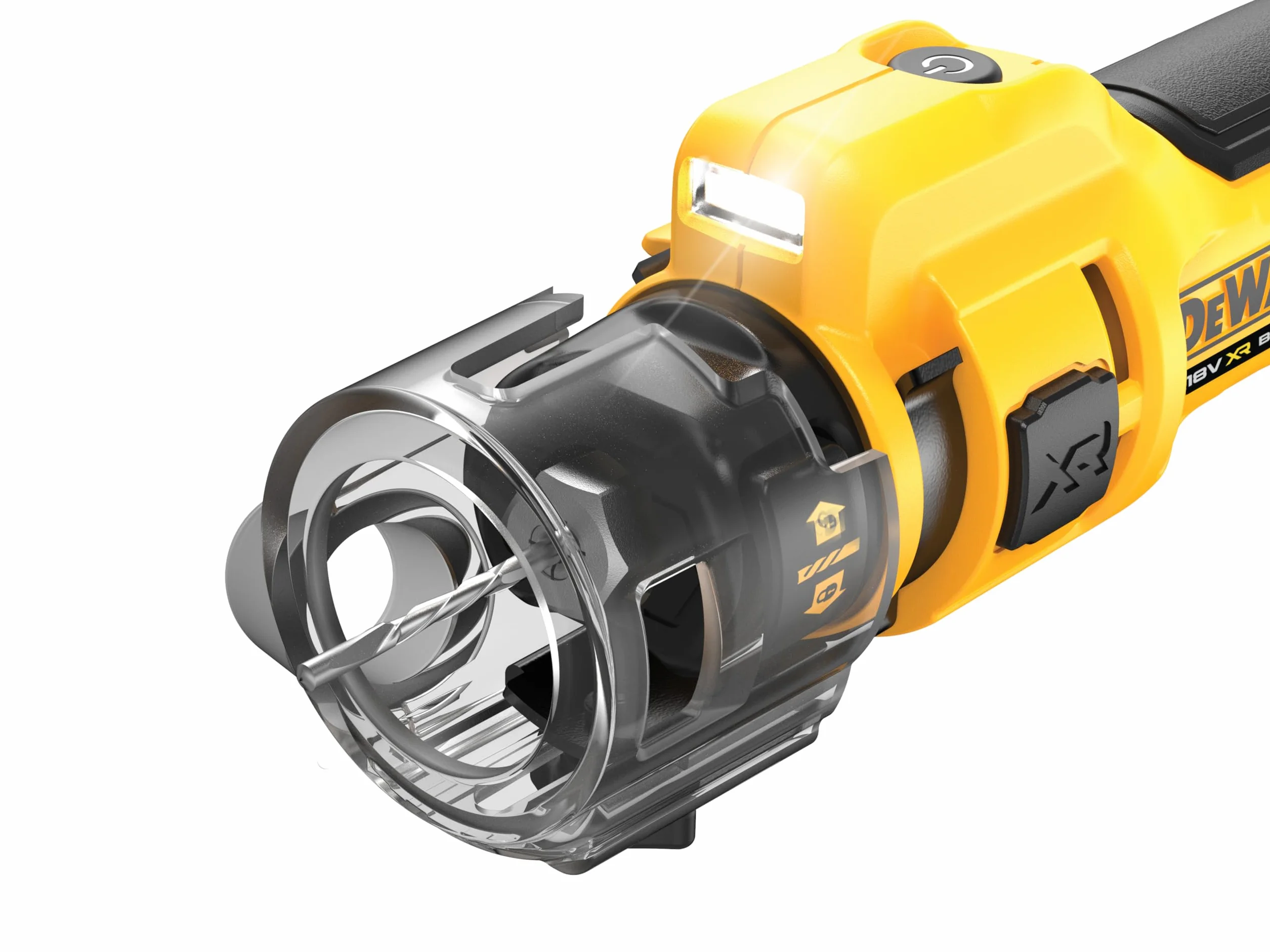 DEWALT DCE555N-XJ XR 18V Sierra de Corte, sin Escobillas para Panel Yeso, 26.000 RPM, Luz LED, Incluye Pinzas 3.2 mm y 6.4 mm