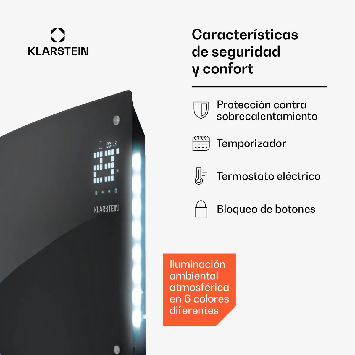 Klarstein Radiadores Bajo Consumo Electricos para Casa, Estufa Electrica de 2000W con Patas de Aluminio, Radiador Electrico Silencioso, Portátil y Delgado, Estufas con Panel para Pared y Termostato