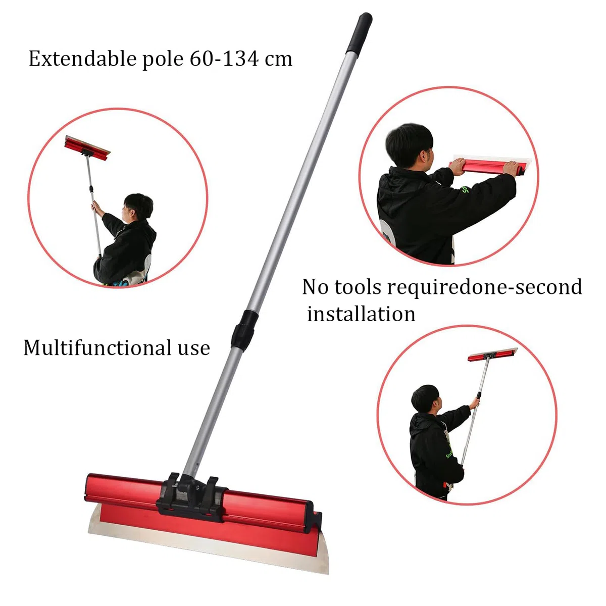 Espátula Pladur Profesional,Juego De Cinco Herramientas Para Enlucido,Hoja De Enlucido De Acero Inoxidable,Pértiga Telescópica De Aluminio De 60-134 Cm,Apto Para Enlucido De Paredes y Techos