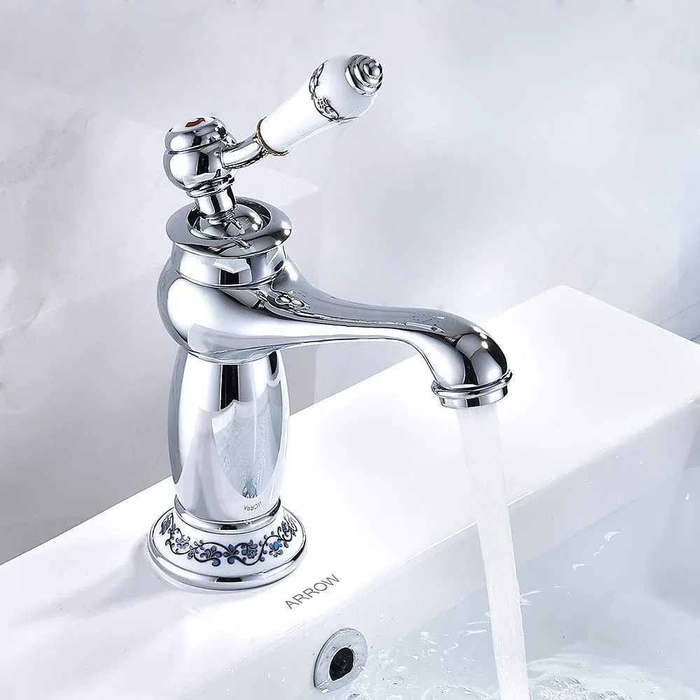 Mezclador lavabo baño latón cromado vintage antiguo monomando de cerámica para baño lavabo (plata)