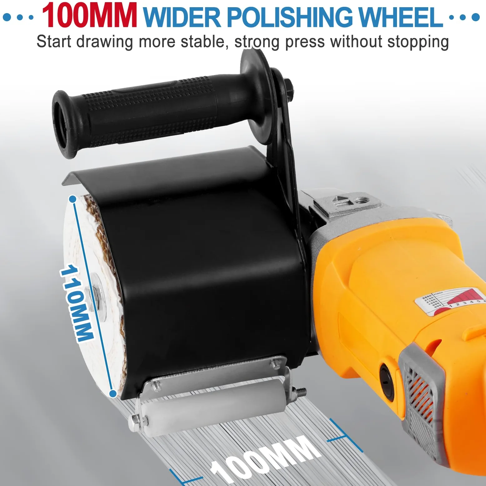 MXBAOHENG Máquina de satinado lijadora de rodillo Pulidora eléctrica de 3200W 8 velocidades ajustables con 1*Rueda de alambre abrasivo y 1*Rueda de lino (amarillo EU)