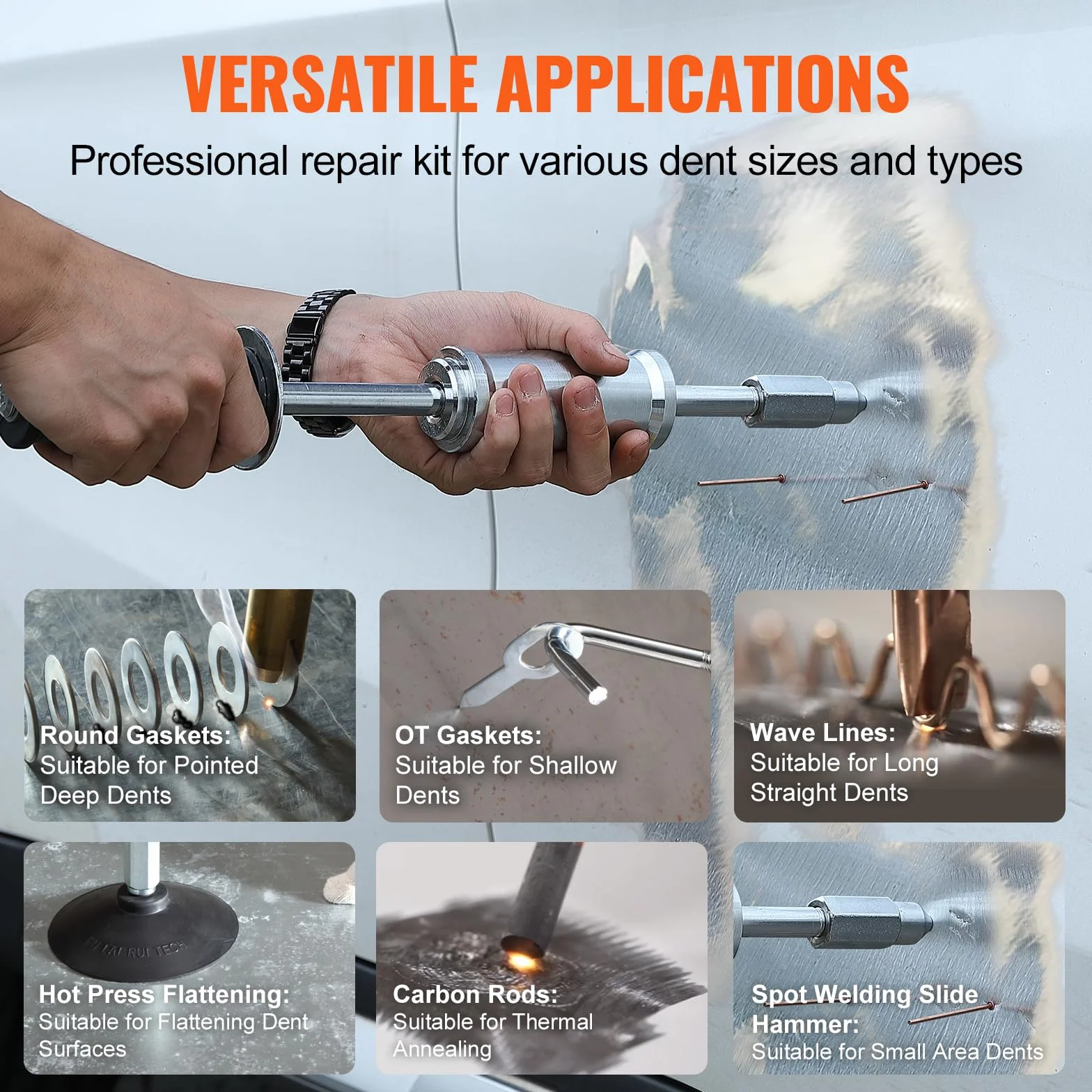 VEVOR Soldador por Puntos Extractor de Abolladuras para Carrocería 3 kW 6 Modos Kit de Soldadura Herramienta de Reparación de Carrocería 16 Accesorios para Eliminación de Abolladuras de Vehículos
