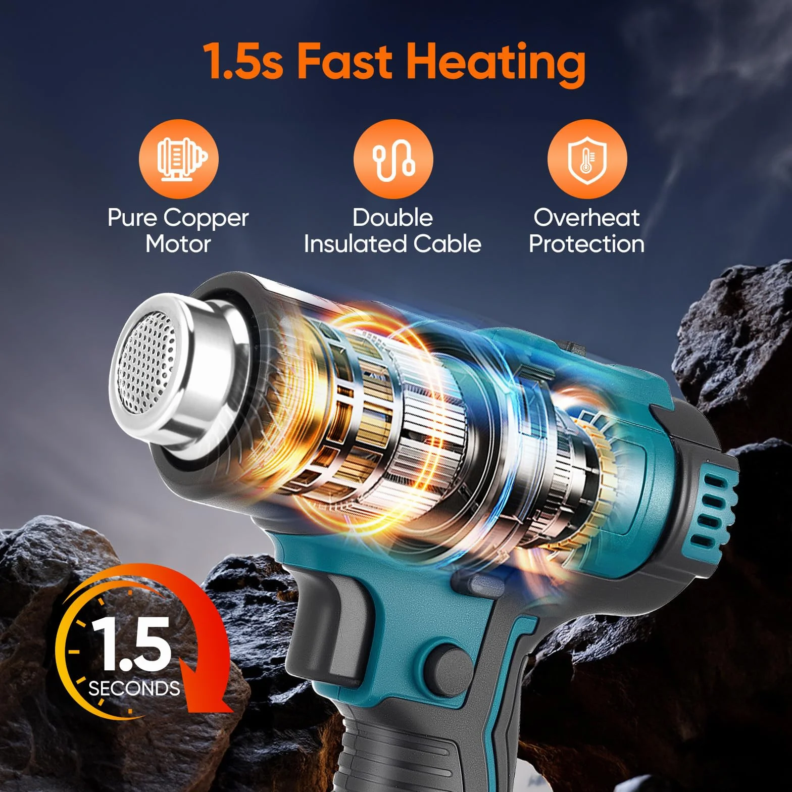 Pistola de aire caliente a batería 50-550 °C 2 baterías 4.0 Ah inalámbrica para soldar plásticos 5 boquillas