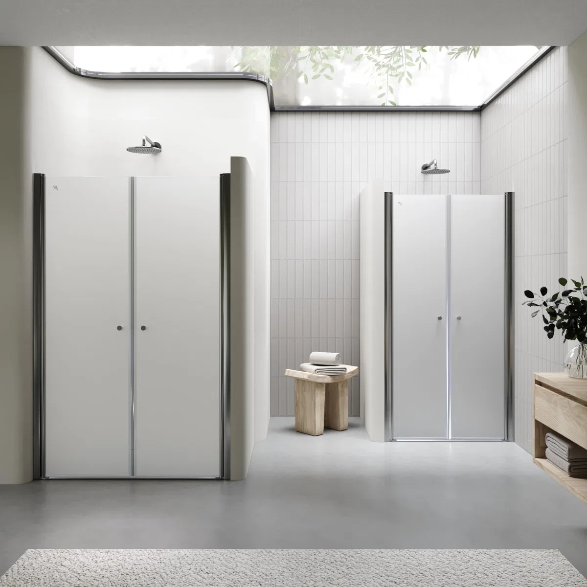 Mampara de ducha Lima, regulable de 68-72 cm, altura 195 cm, puerta doble abatible, cristal de seguridad templado ESG 6MM satinado, perfiles cromados #DTF