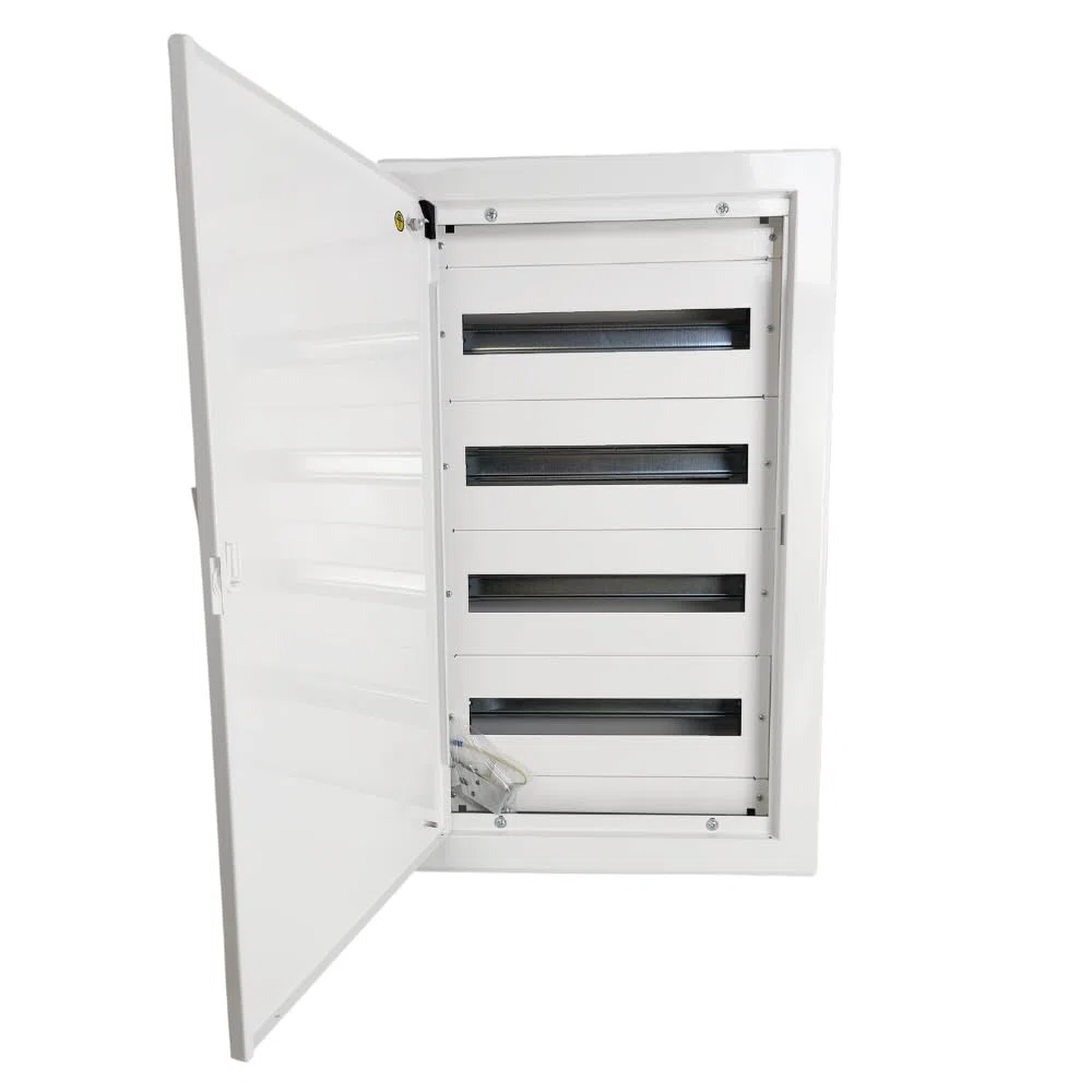 Doktorvolt Caja de distribución empotrada, caja de fusibles, armario de distribución, carcasa de metal, distribuidor empotrado, 72 módulos, 4 filas con puerta, color blanco, IP30 IK07 para instalación