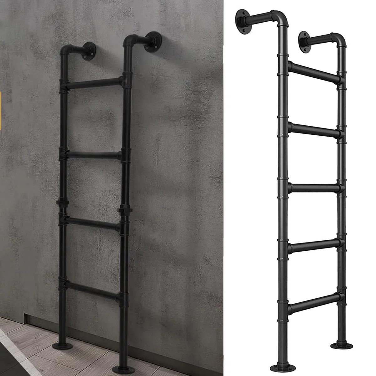 Escaleras de Pared para Interiores y Exteriores, Escalera Industrial de Hierro para literas, de 39, 49, 51, 55, 59 y 71 Pulgadas, Escalera de Salida de sótanos, de Metal Negro(130cm/51in)