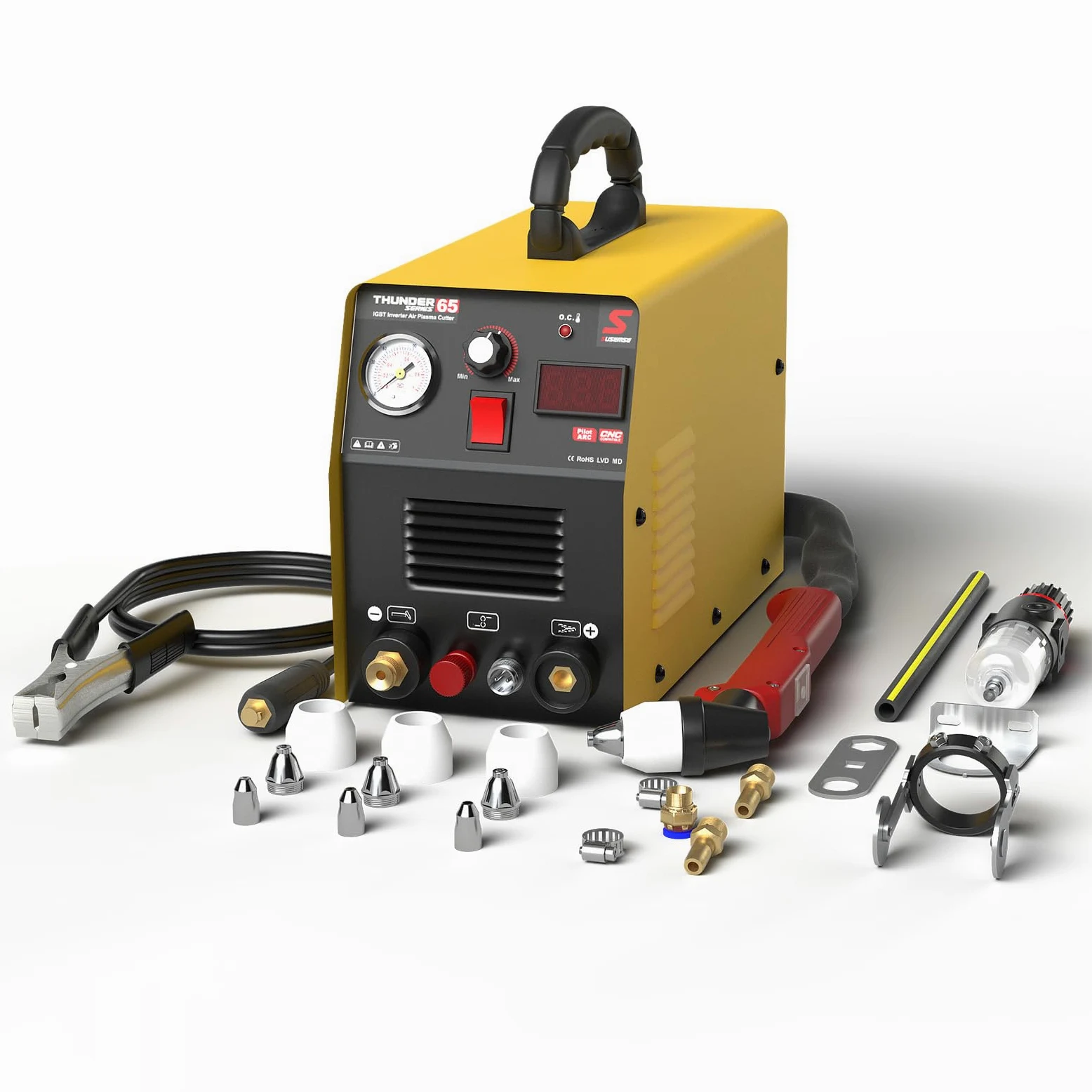 SUSEMSE Cortador de plasma de 65 amperios IGBT Inverter Plasma (DC, 230 V, corriente de corte 20-65 A, potencia de corte máx. hasta 16 mm)