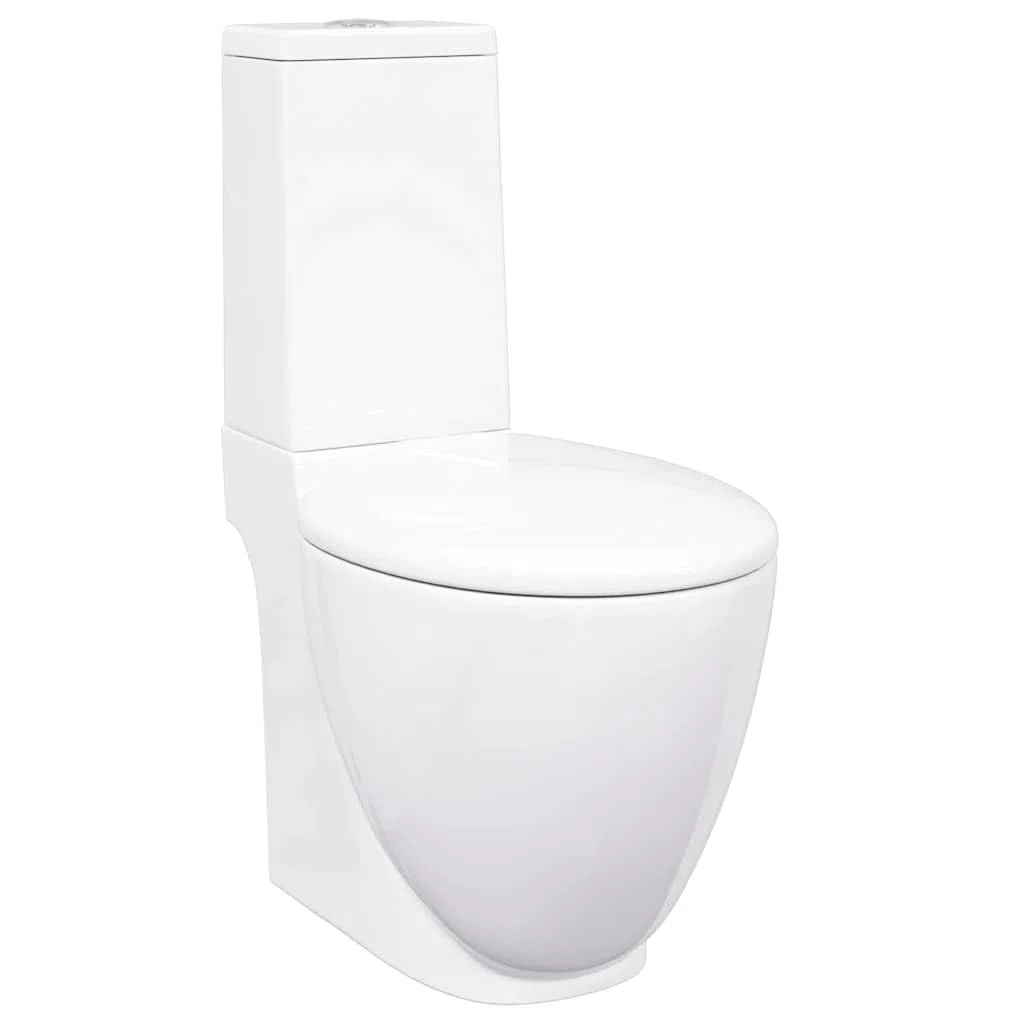 vidaXL Inodoro WC Redondo Váter Cuarto de Baño Aseo Asiento Tapa Bisagra Cierre Suave Ahorra Agua de Cerámica Flujo hacia Abajo Blanco