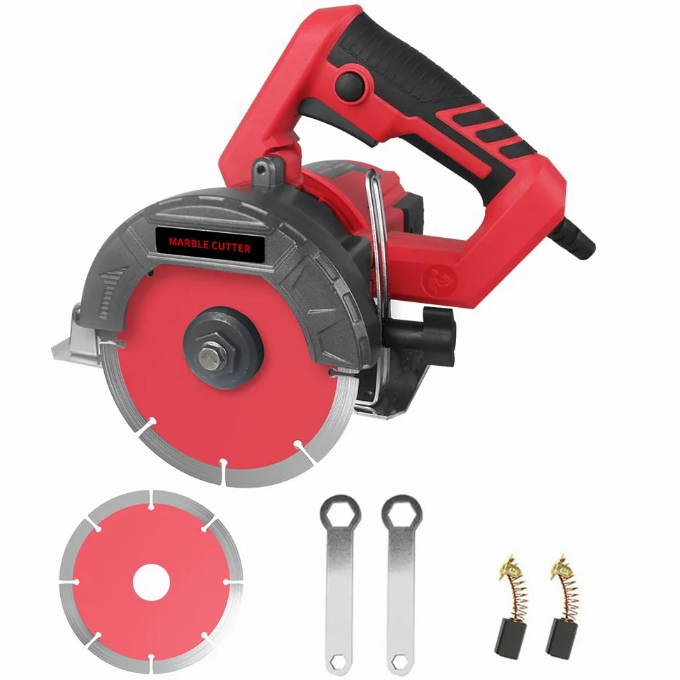 Hancaner Sierra de piedra seca, 1400 W, incl. Ø 110 mm, disco de corte muy resistente, corte de fase de 12800 rev/min y 0-45 grados de mármol, azulejos, cerámica, madera, PVC