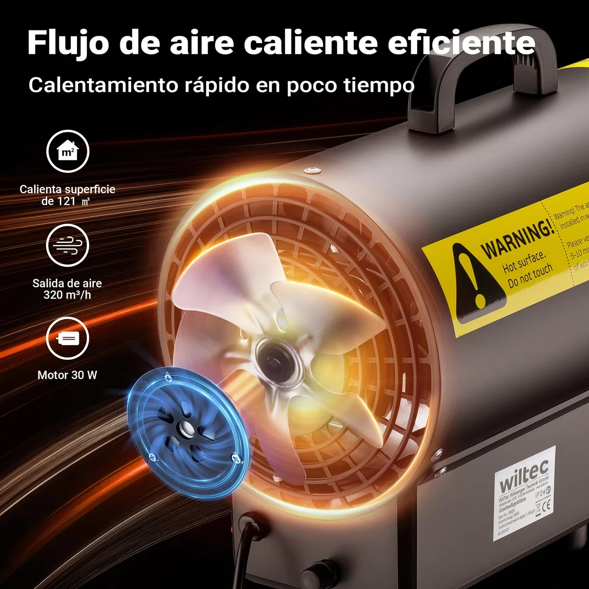 Wiltec Cañón de aire caliente a gas de acero inoxidable 15kW calentador de gas generador de aire caliente