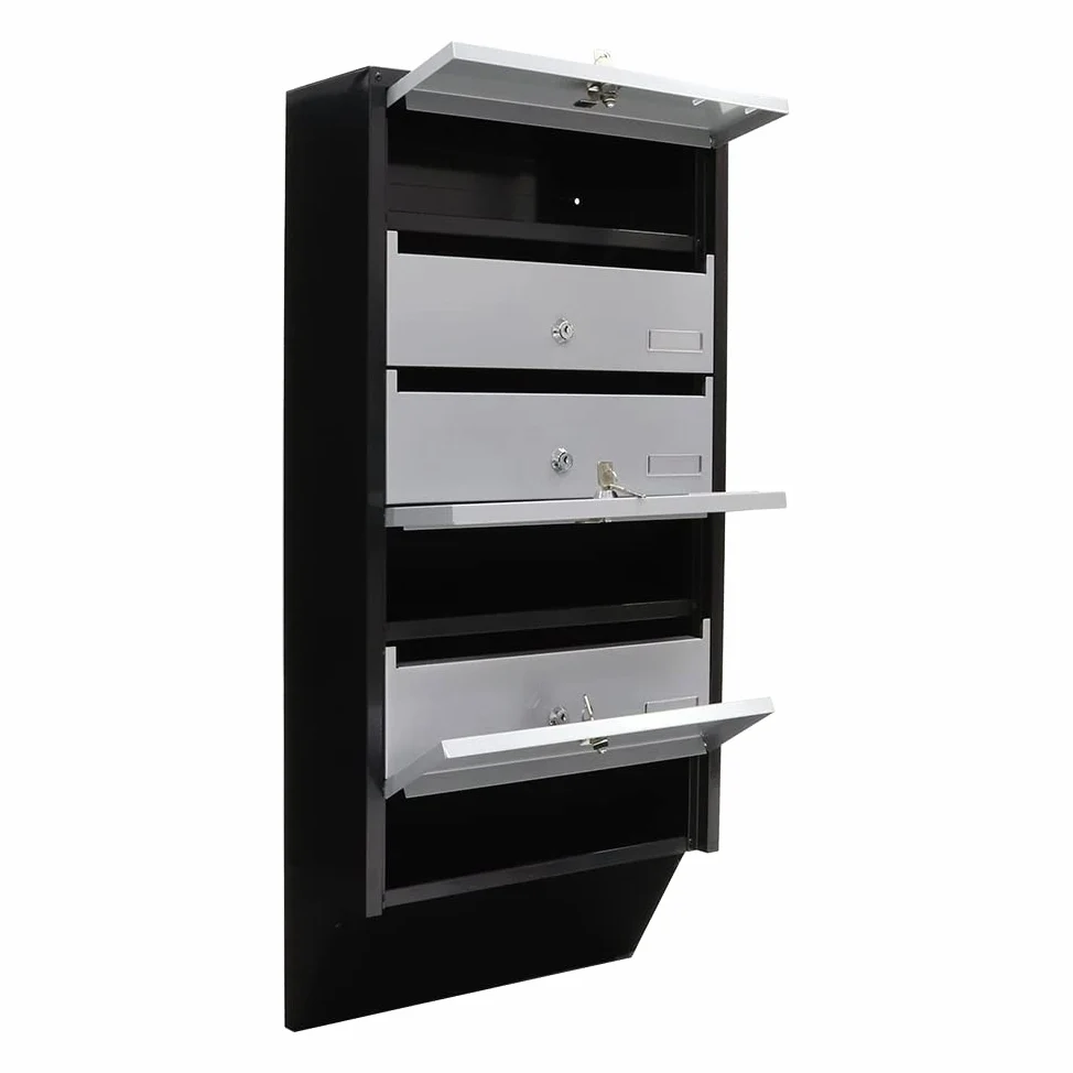 Buzón Depot 6 de Rottner, de 6 módulos, Color Plata / Negro, Ideal para comunidades o para exterior (en una zona protegida), acero, Cerradura de cilindro, Tarjetero para cada módulo