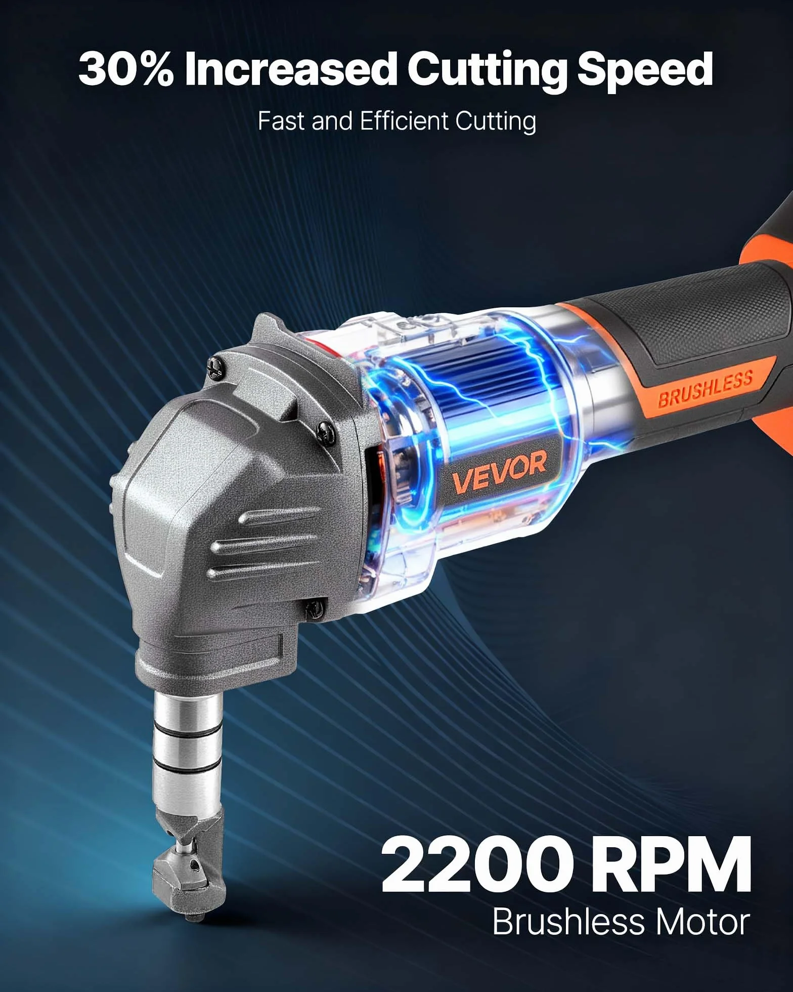 VEVOR Cortador de Metal Inalámbrico con Batería de 20 V y 4000 mAh, Eficiente Motor sin Escobillas de 2200 RPM, con Estuche de Plástico para Cortar Láminas de Acero y Aluminio, Rendimiento Potente