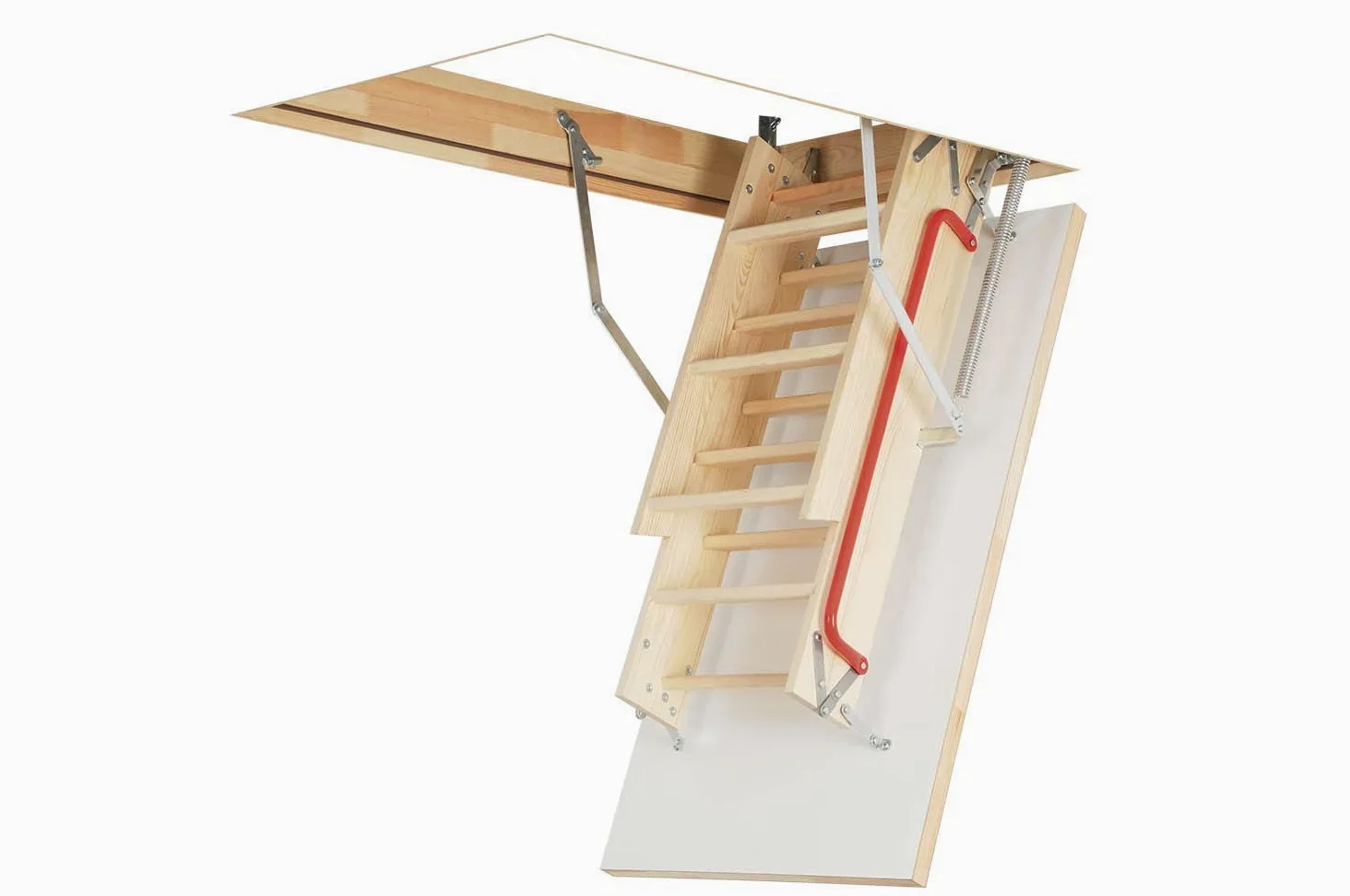 Escaleras de madera plegables para desván. Tamaño del marco 70 cm de ancho x 120 cm de largo, altura hasta 280 cm y puerta aislada plegable