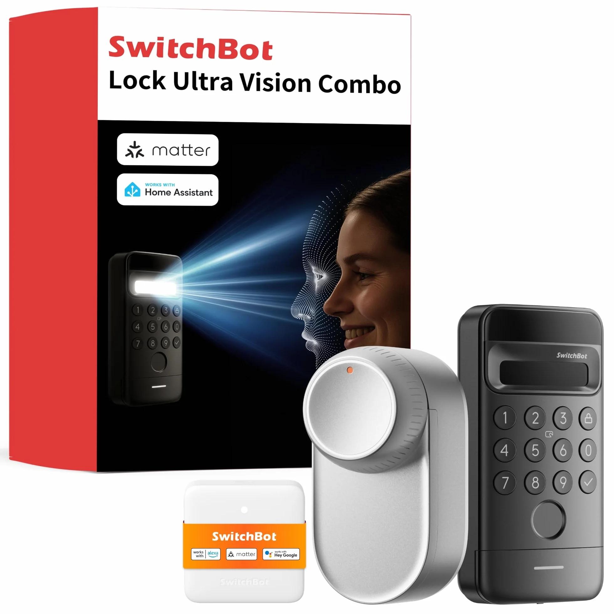 SwitchBot Lock Ultra, Cerradura Inteligente WiFi con Teclado con Reconocimiento Facial 3D, Huella Dactilar, Cerradura Electrónica con Batería Recargable, Admite Matter, Alexa, Google, IFTTT
