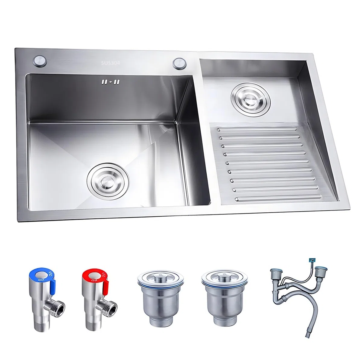 Fregadero para Lavandería, Tina De Lavado con Panel De 4 Mm De Grosor, Lavabo De Acero Inoxidable, Lavabo para Estación De Trabajo Grande con Válvula De Ángulo, Kit De Drenaje (Color : Right, S : 80