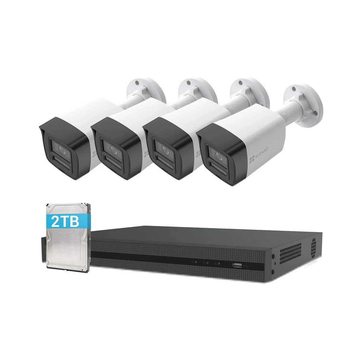 EZVIZ 4K Kit Cámaras Vigilancia Exterior PoE, 4 Cámaras de Seguridad 8MP con Detección IA de Personas/Vehículos, 2TB HDD NVR Grabación Continua, Visión Nocturna a Color, Impermeable IP67, H3K PoE Kit