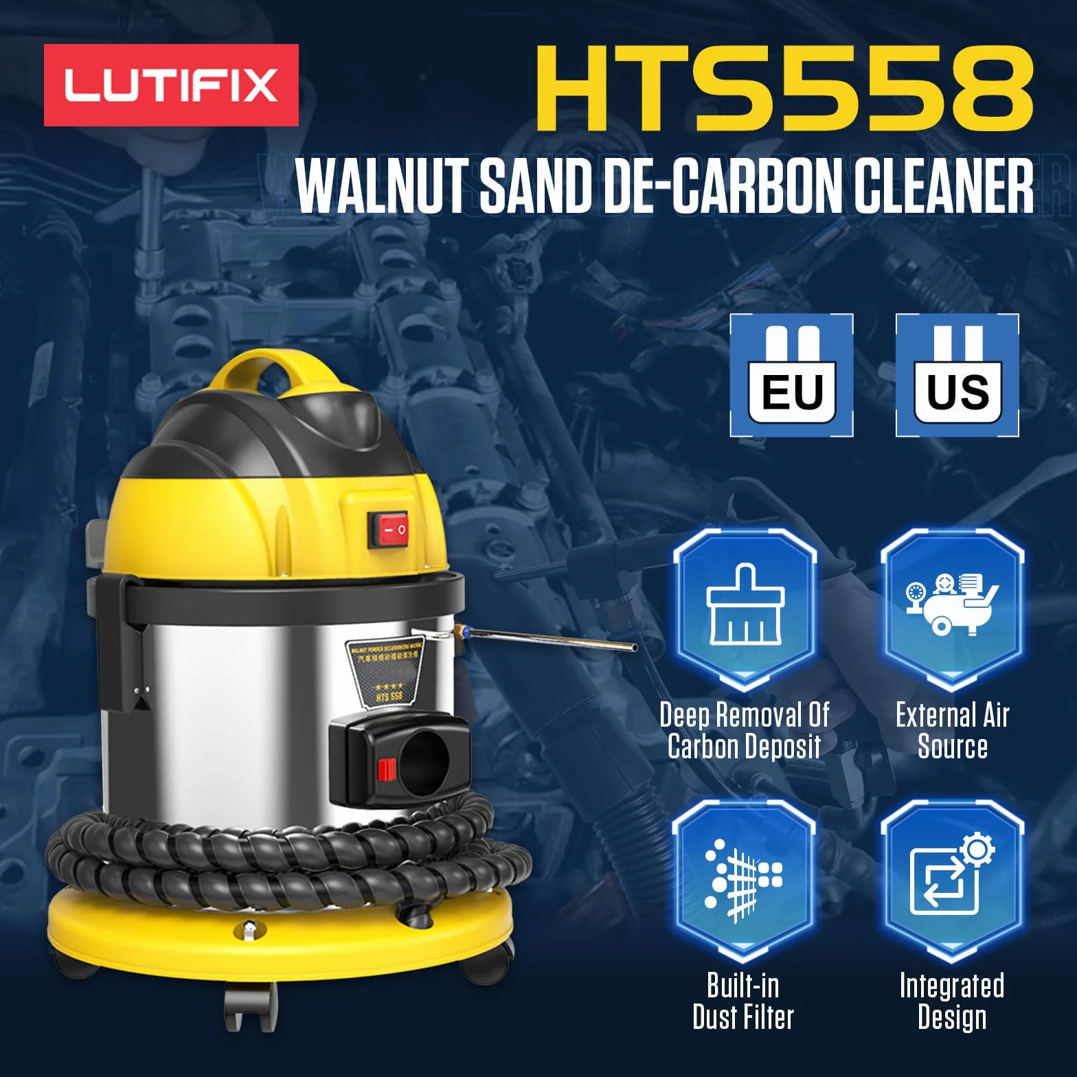 Maquina limpieza cascara de nuez HTS558 Walnut Blaster Máquina de chorro de arena de nuez Cabina chorreadora de arena Limpiador de depósitos de carbono de motor de arena de nogal de 220 V