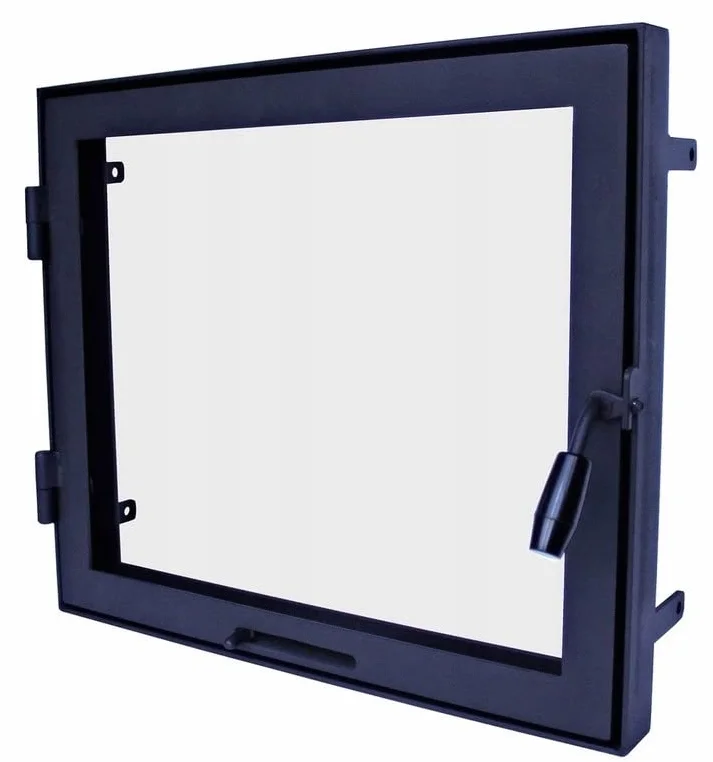 Puerta horno 80 x 60 cm, puerta chimenea con cristal para horno pizzero, hierro fundido. Sentido de apertura: izquierda | El mango está a la derecha.… Ventana grande.