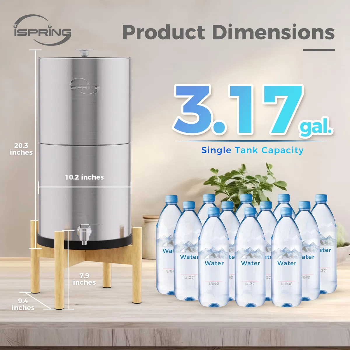 iSpring FDGF2 Filtro de Agua de Carbón Activado para Sistema de Filtro de Agua de Encimera de Acero Inoxidable Alimentado por Gravedad iSpring DGF2, Reemplazos de Filtro