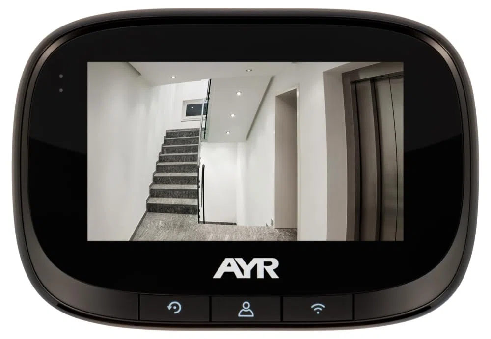 AYR Mirilla Digital de Puerta con Gran Pantalla a Color de 4,3". Cámara con Infrarrojos y visión Nocturna, PIR; detección de Movimiento. Batería Recargable. Prúebala con Alexa y Google Home.
