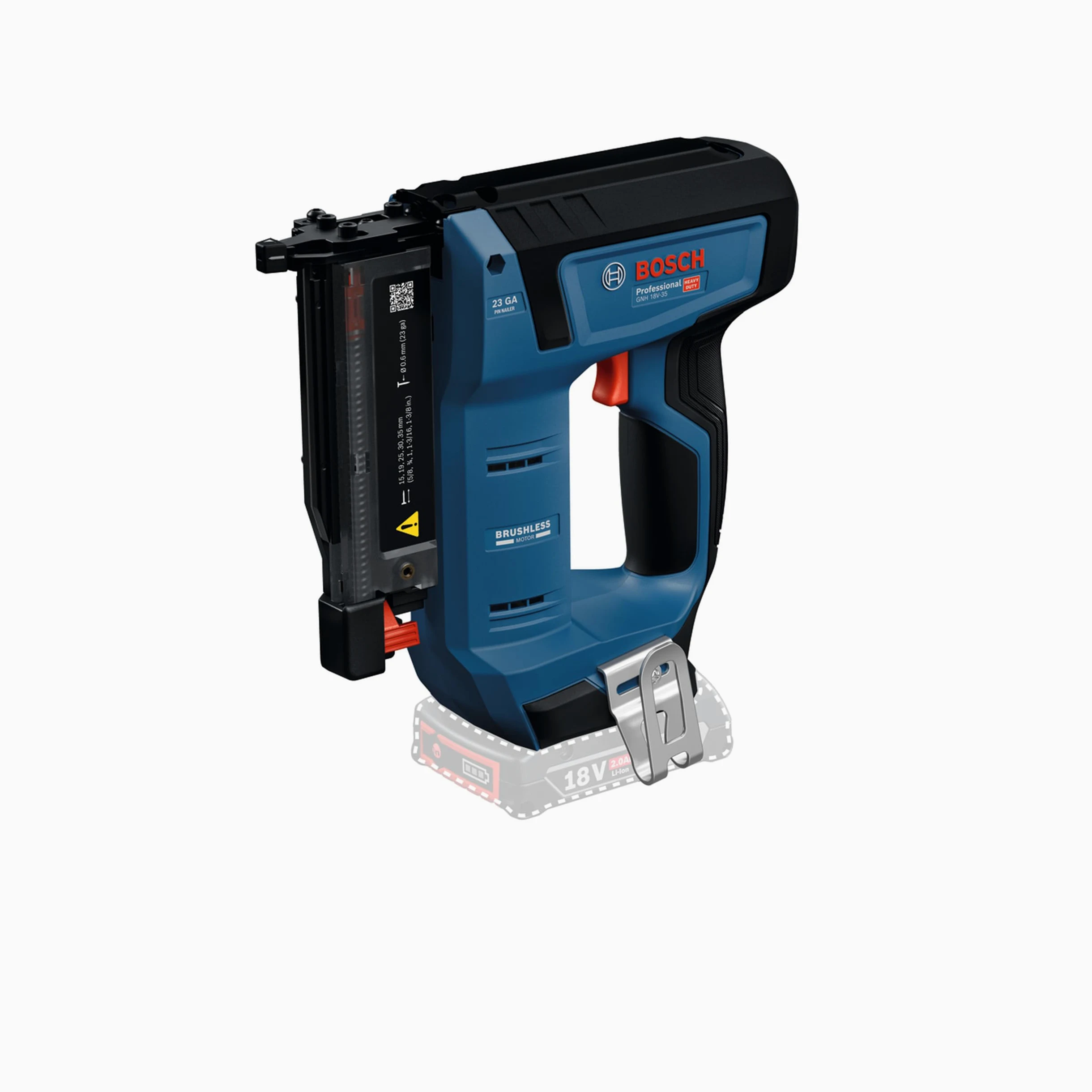 Clavadora para madera a batería GNH 18V-35 con Bosch Professional 18V System (bajo retroceso, motor Brushless sin escobillas, incl. gancho para el cinturón)