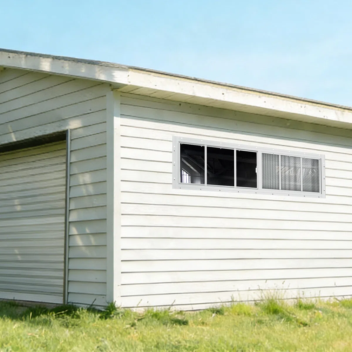 Yuzzy Paquete de 2 ventanas correderas de 12 x 36 pulgadas con vidrio templado y pantalla de fibra de vidrio extraíble para cobertizo, gallinero, casa de juegos, hogar, garaje, graneros (blanco)